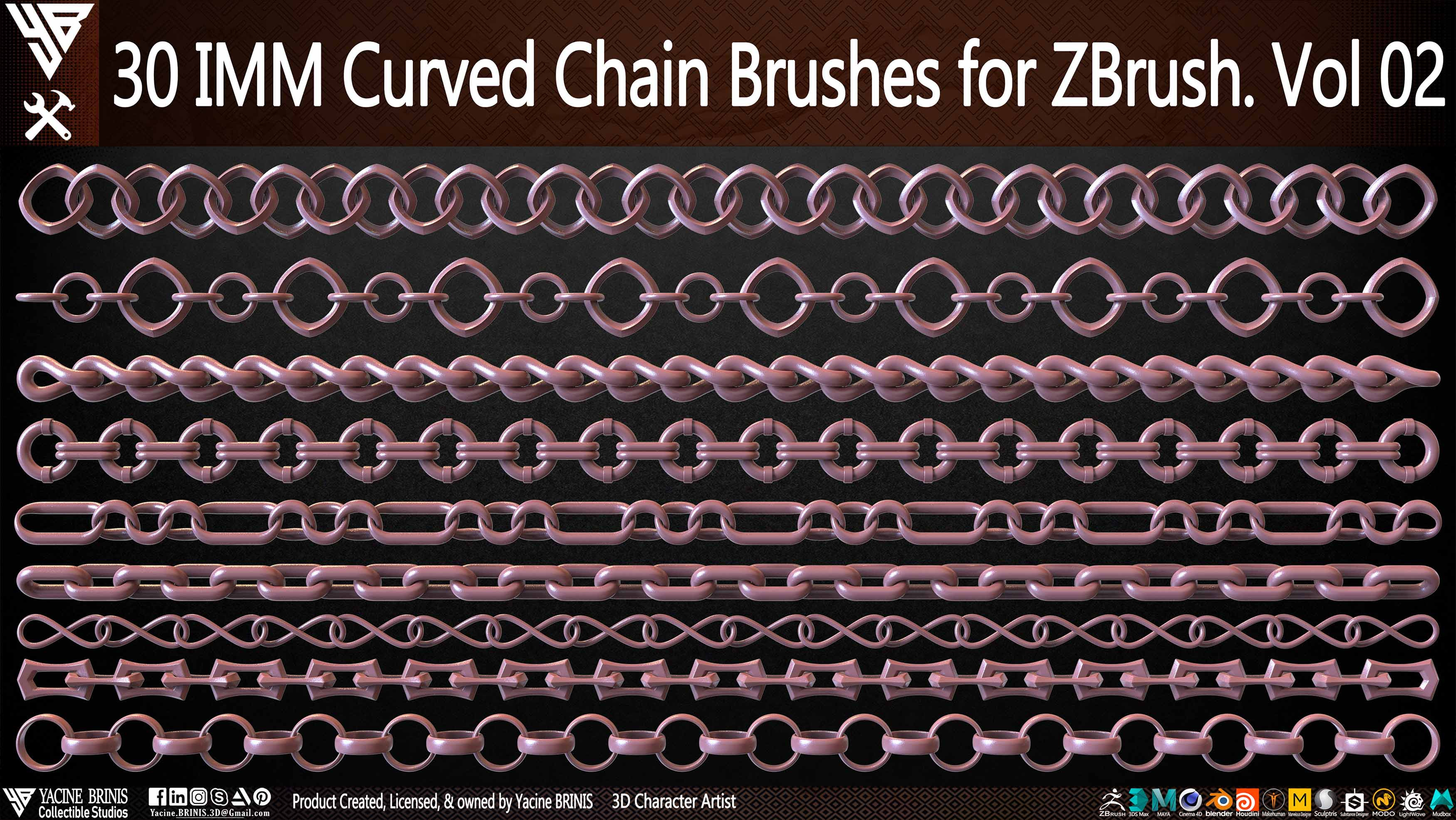 30 IMM Curved Chain Brushes for ZBrush Sculpted by Yacine BRINIS Set 011