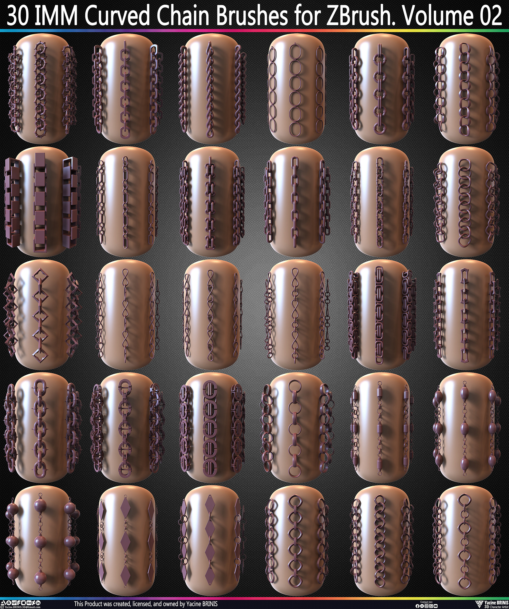 30 IMM Curved Chain Brushes for ZBrush Sculpted by Yacine BRINIS Set 012