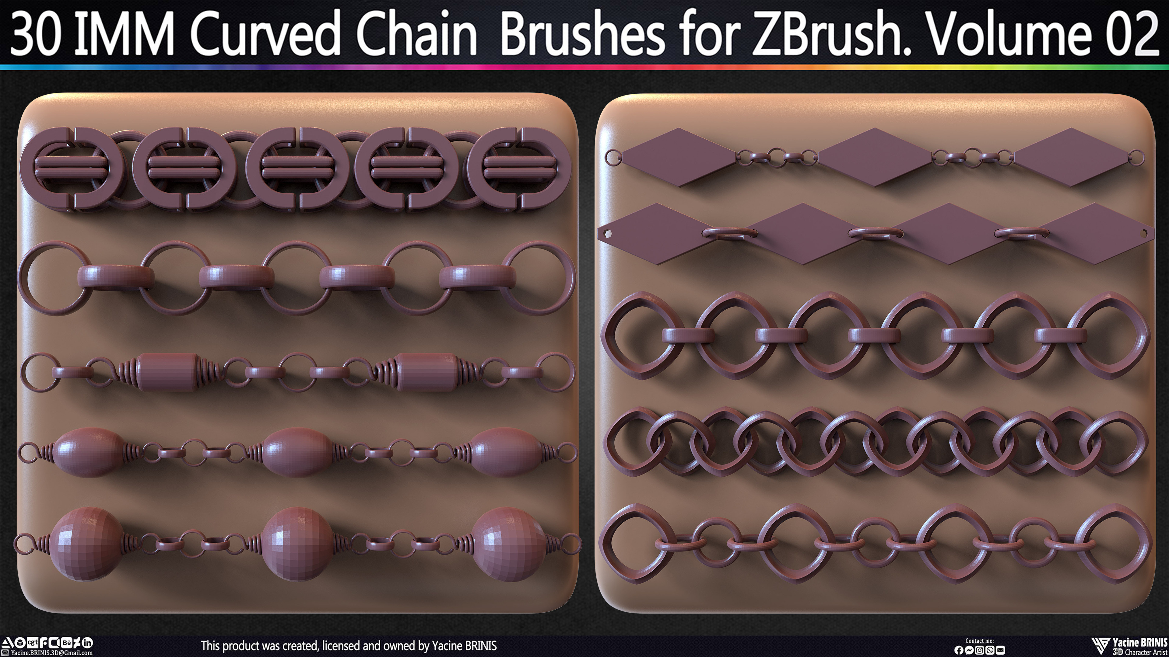 30 IMM Curved Chain Brushes for ZBrush Sculpted by Yacine BRINIS Set 015