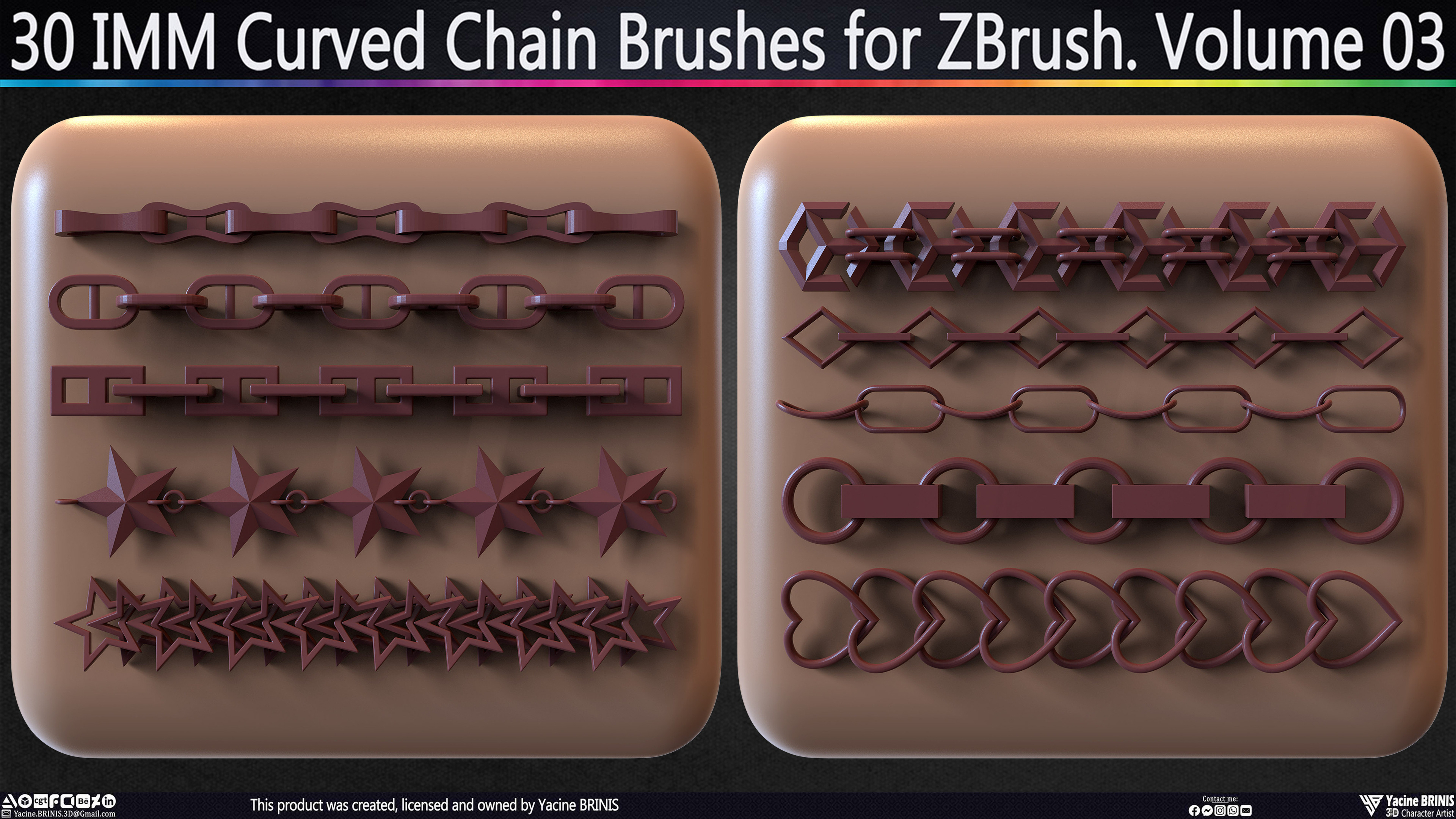 30 IMM Curved Chain Brushes for ZBrush Sculpted by Yacine BRINIS Set 019
