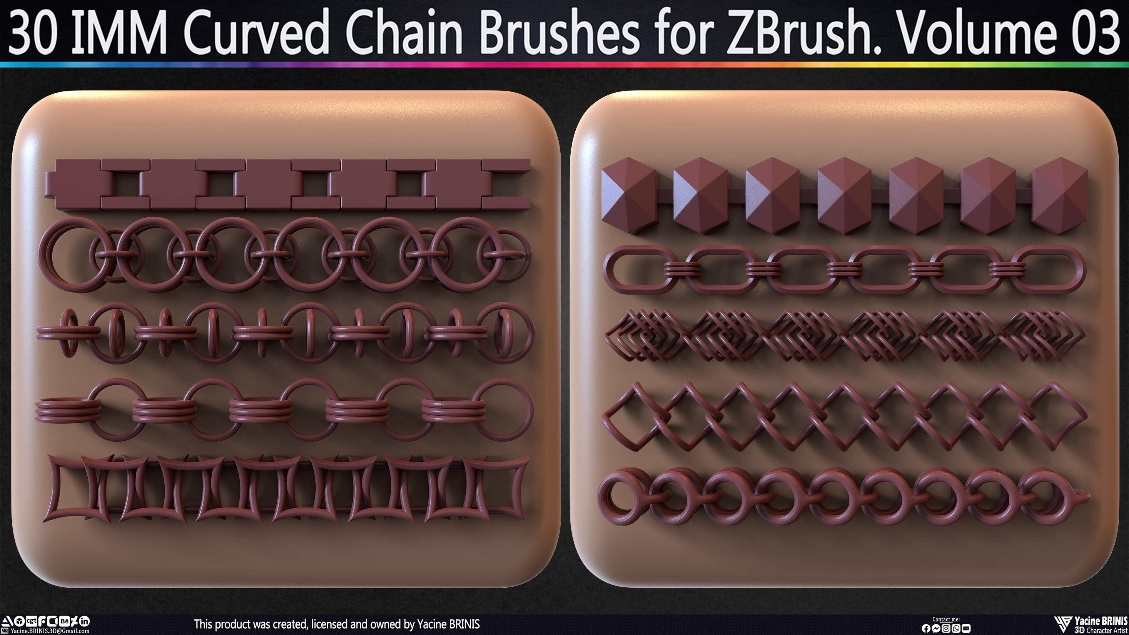 30 IMM Curved Chain Brushes for ZBrush Sculpted by Yacine BRINIS Set 020