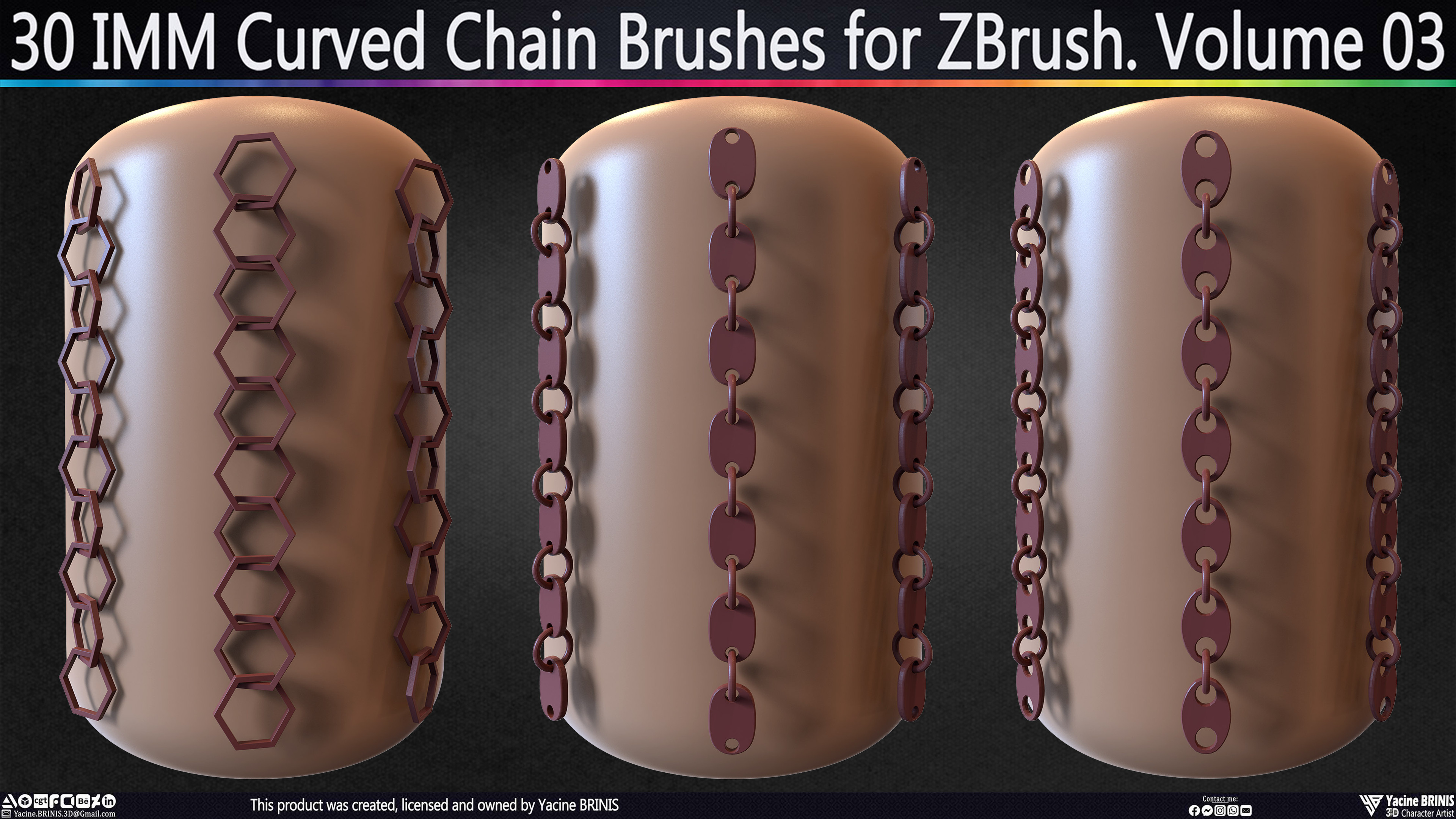 30 IMM Curved Chain Brushes for ZBrush Sculpted by Yacine BRINIS Set 022