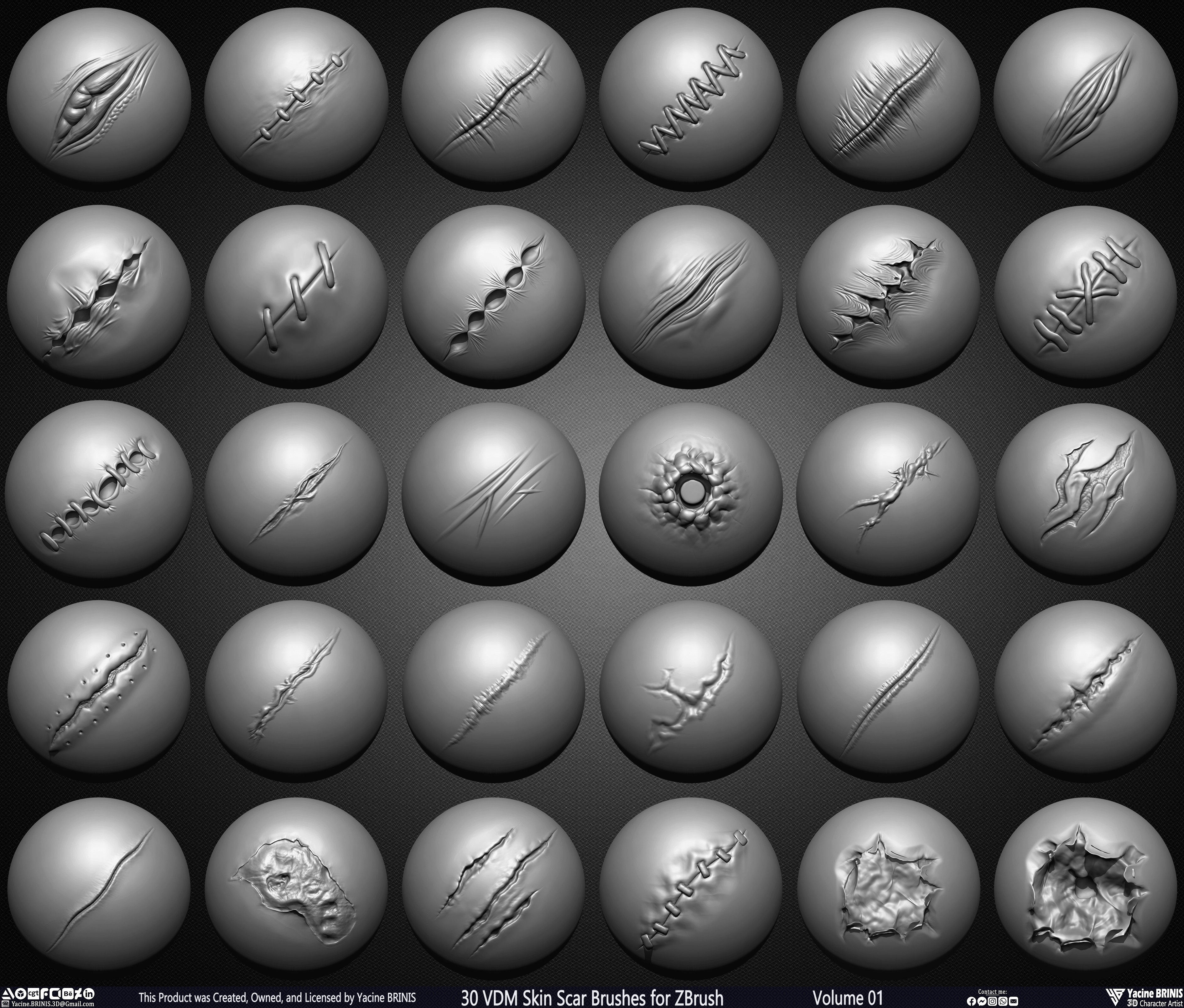 VDM Skin Scar Brushes for ZBrush Sculpted by Yacine BRINIS Set 002