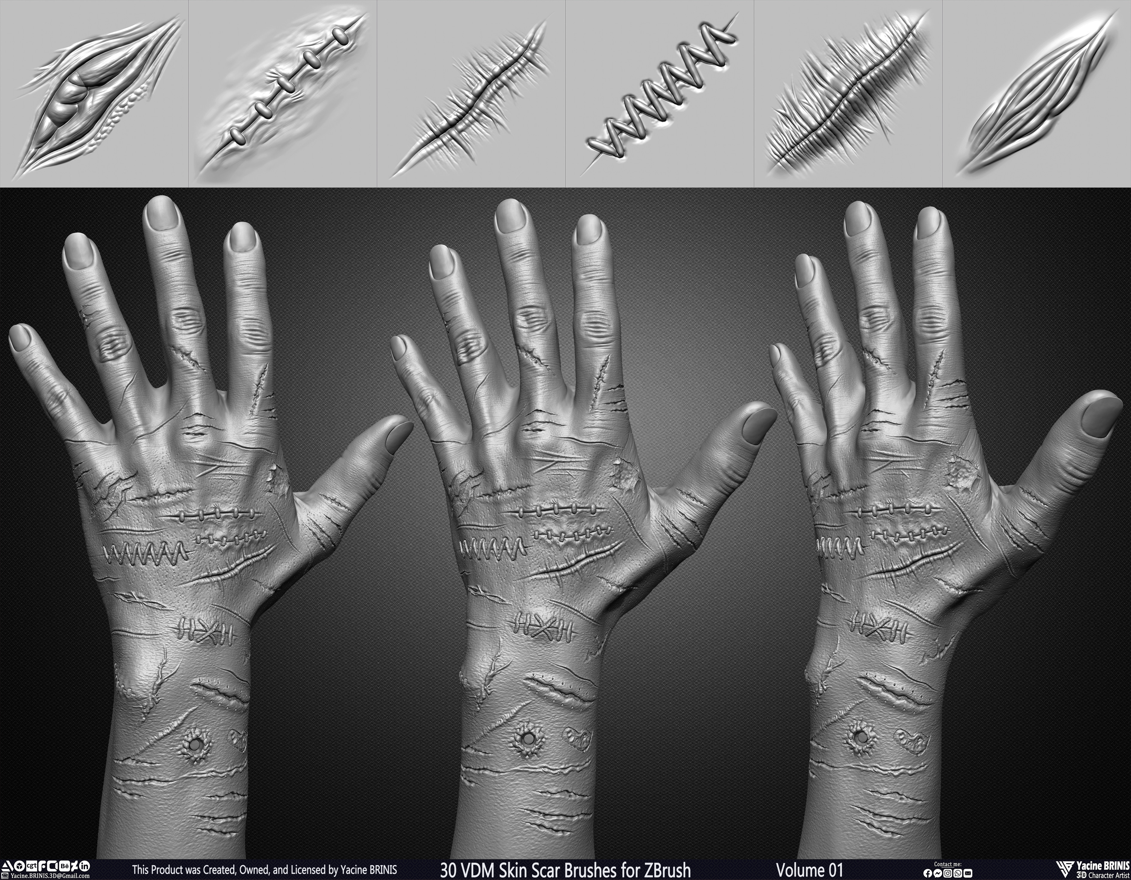VDM Skin Scar Brushes for ZBrush Sculpted by Yacine BRINIS Set 003