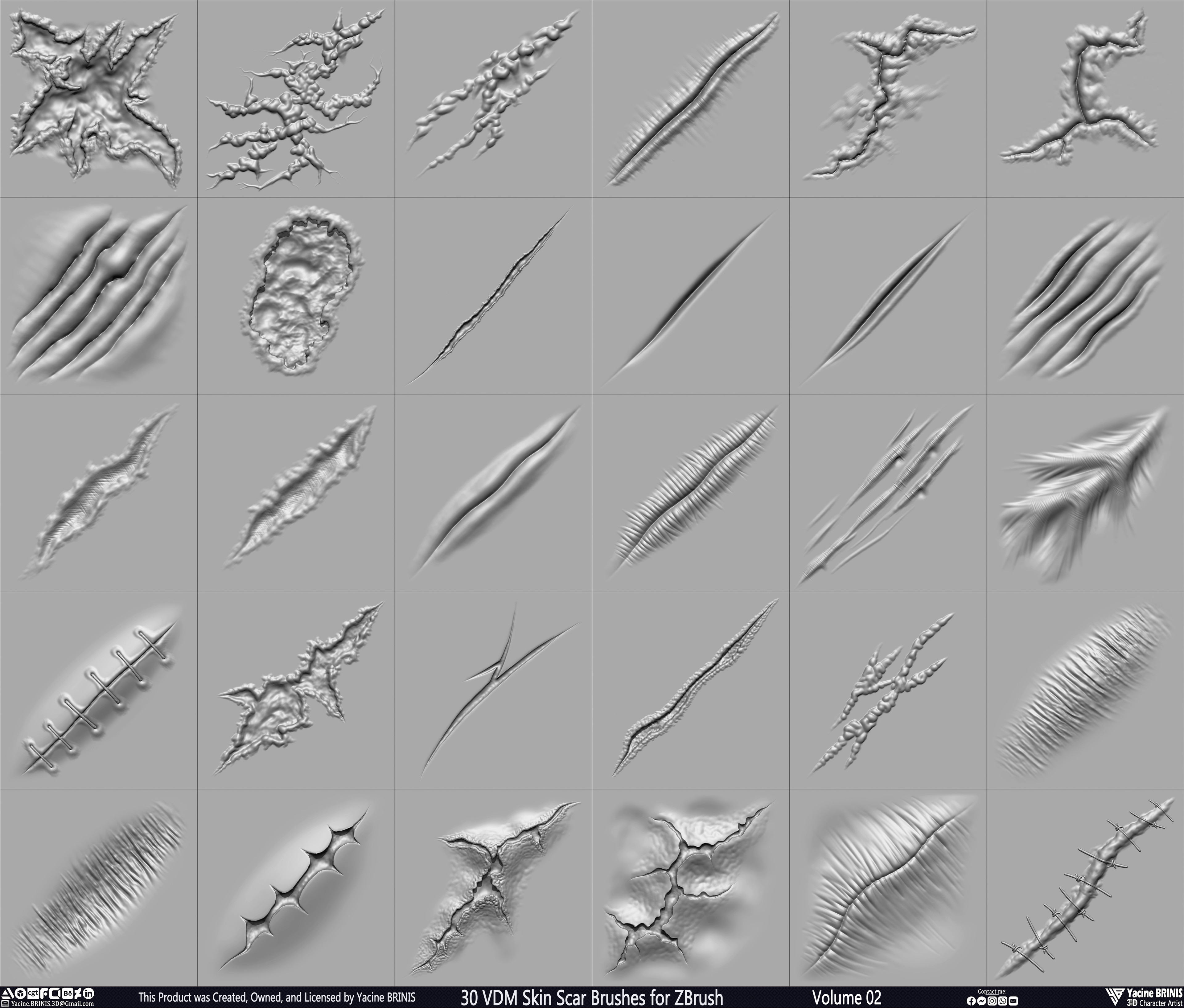 VDM Skin Scar Brushes for ZBrush Sculpted by Yacine BRINIS Set 007