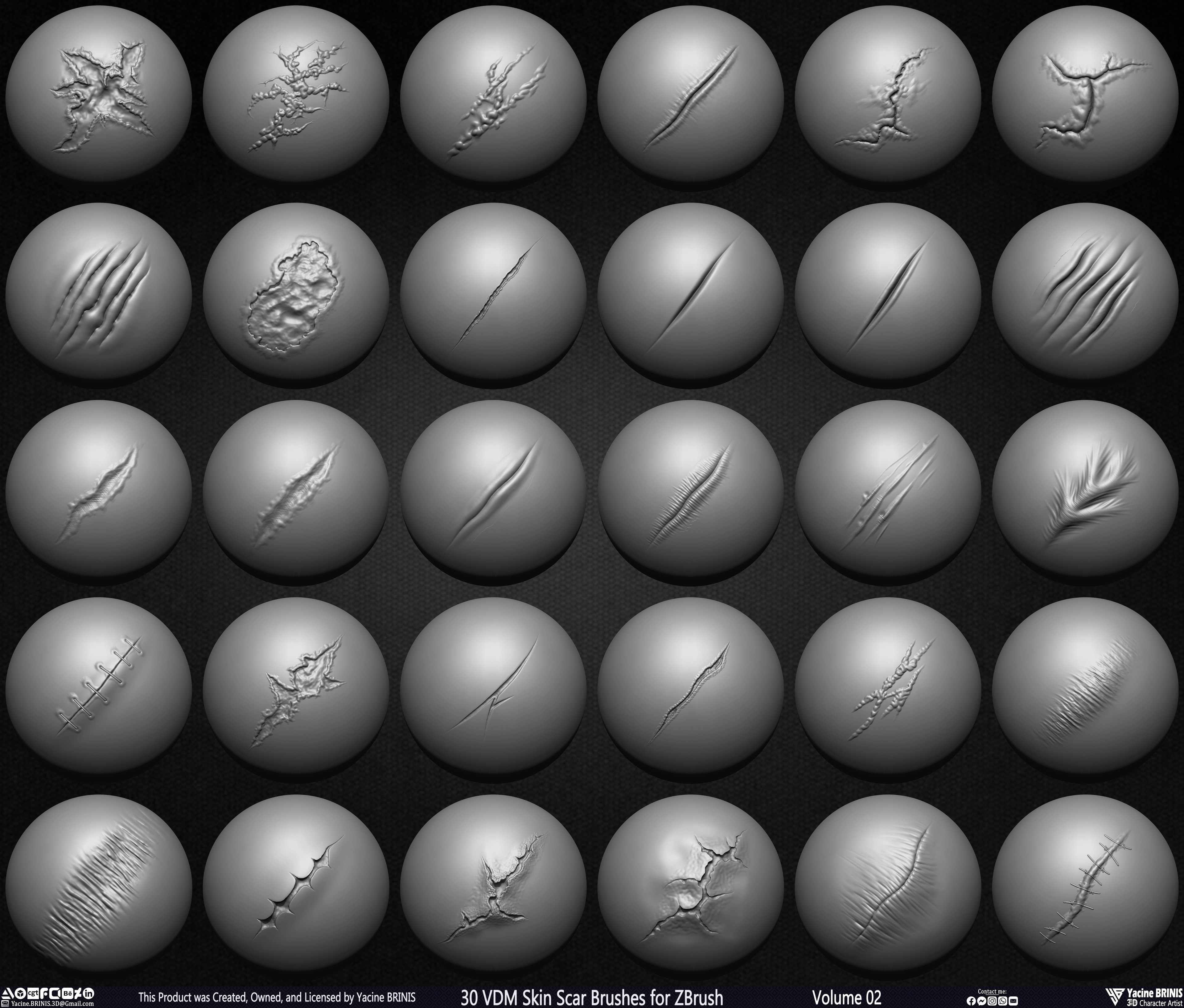 VDM Skin Scar Brushes for ZBrush Sculpted by Yacine BRINIS Set 008