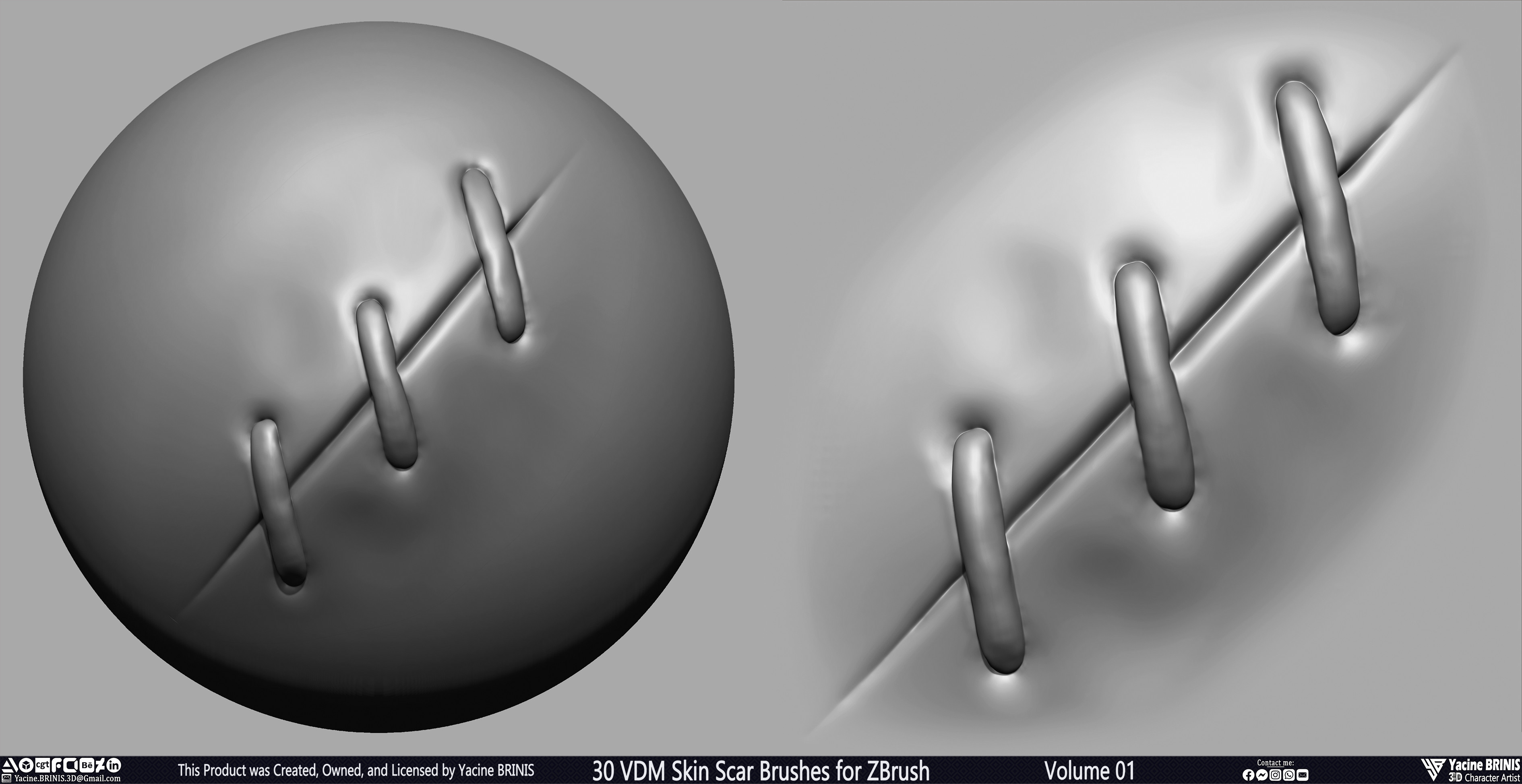 VDM Skin Scar Brushes for ZBrush Sculpted by Yacine BRINIS Set 013