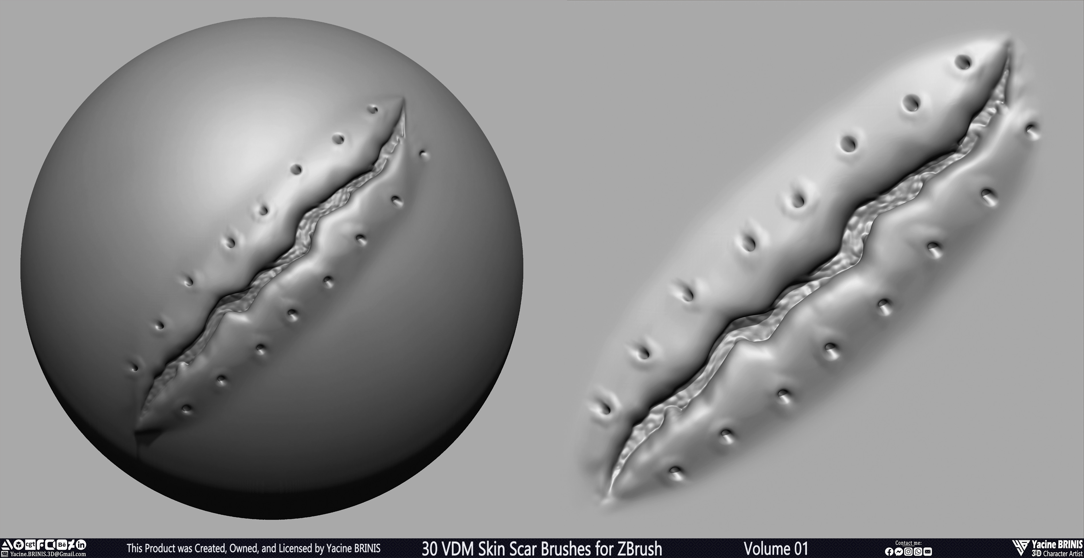 VDM Skin Scar Brushes for ZBrush Sculpted by Yacine BRINIS Set 018