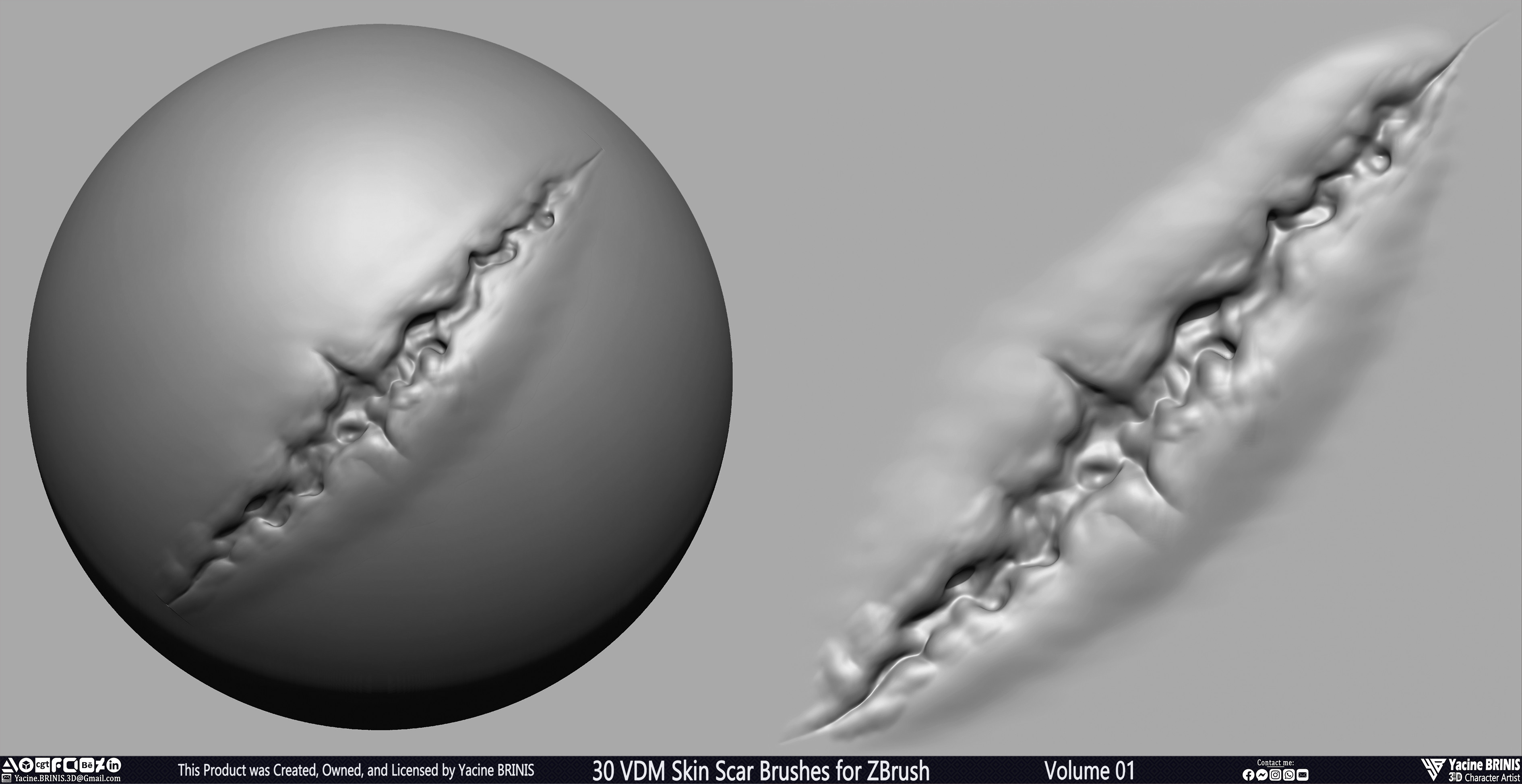 VDM Skin Scar Brushes for ZBrush Sculpted by Yacine BRINIS Set 019