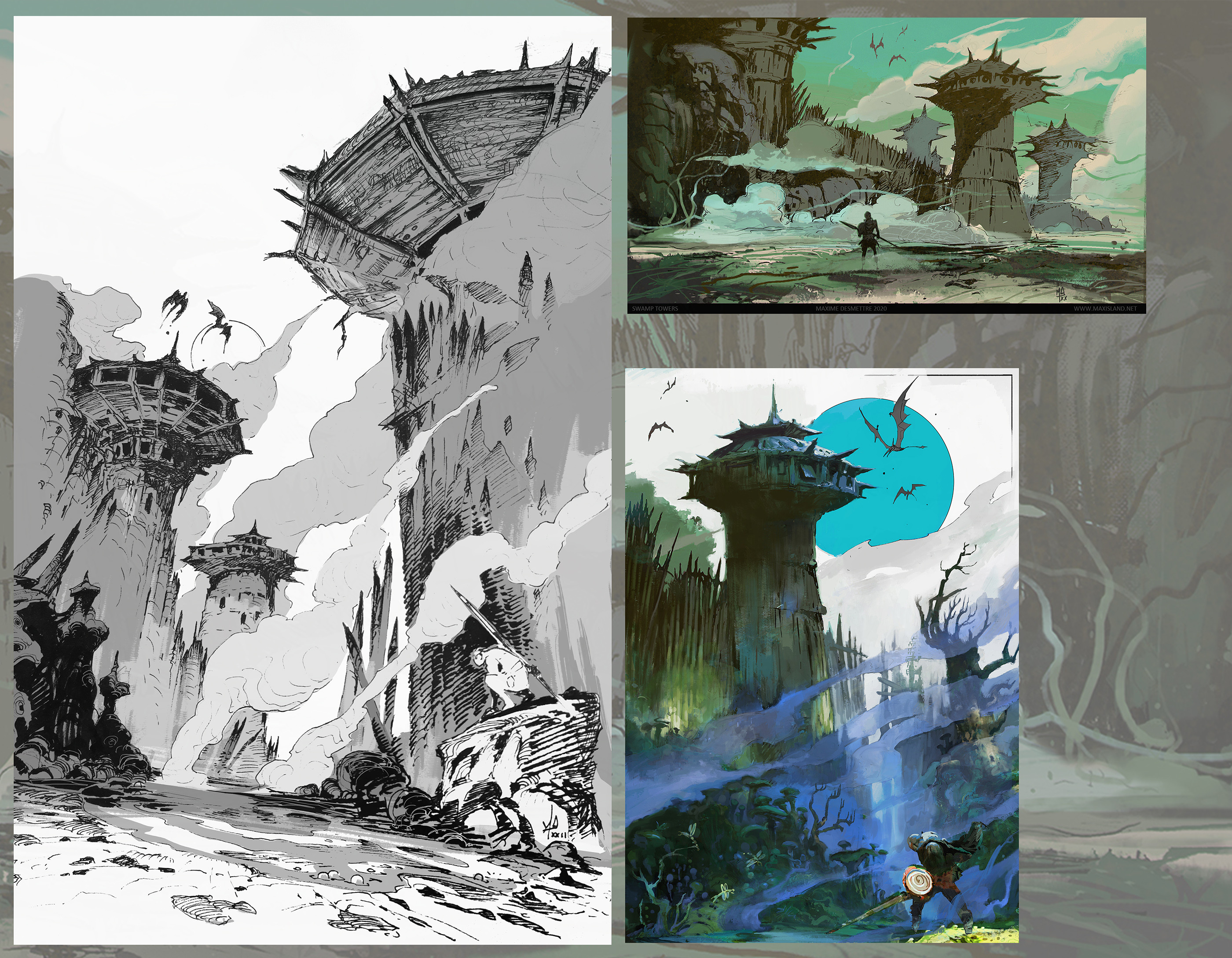 Earlier work that somewhat led to the artwork above and share the same ingredients. Swamp thematic, cupola as tower head , palisade, ... (2020-22)