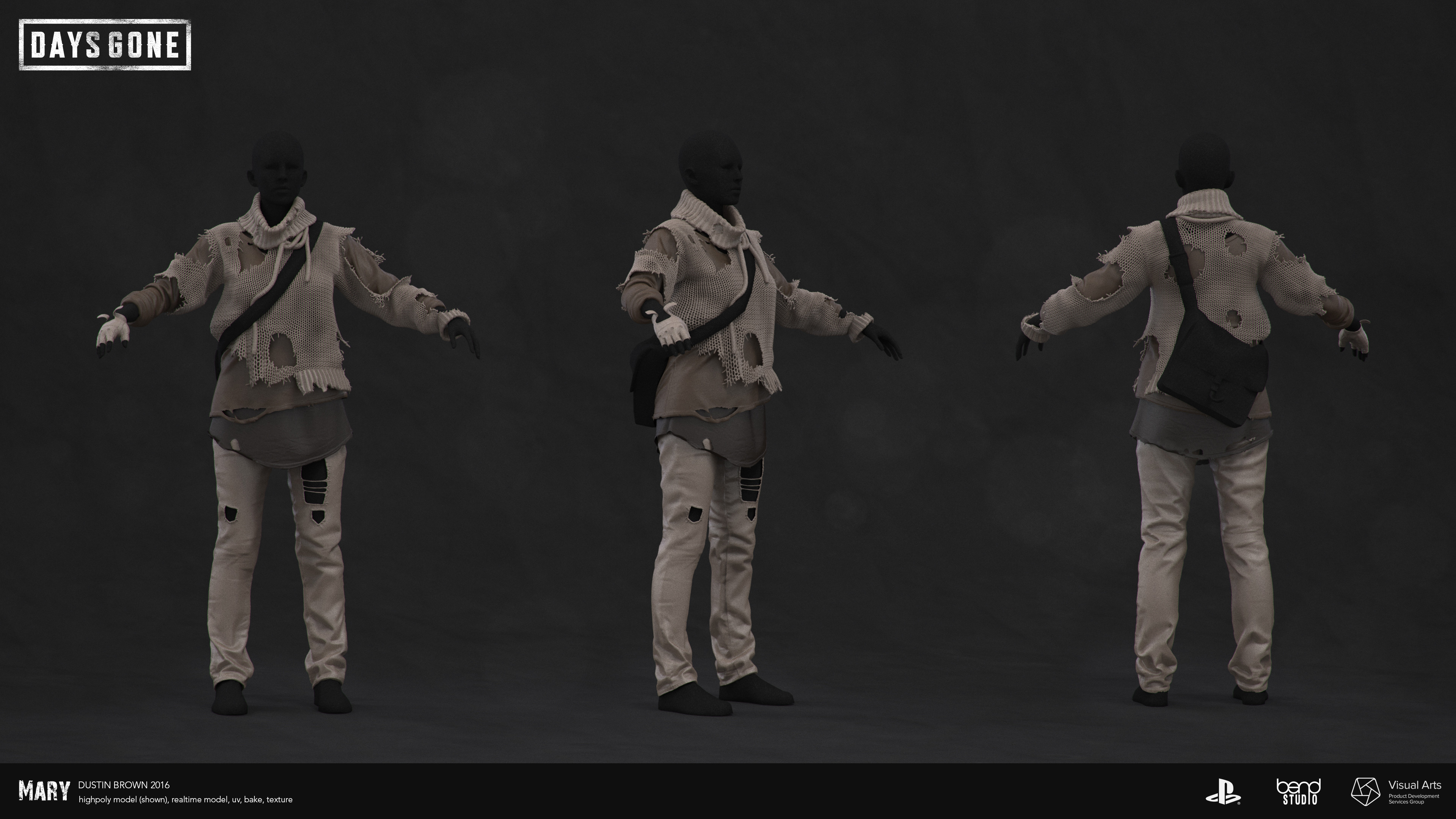 High model and in-game model for Mary's wardrobe by me. All other work by Bend Studio.