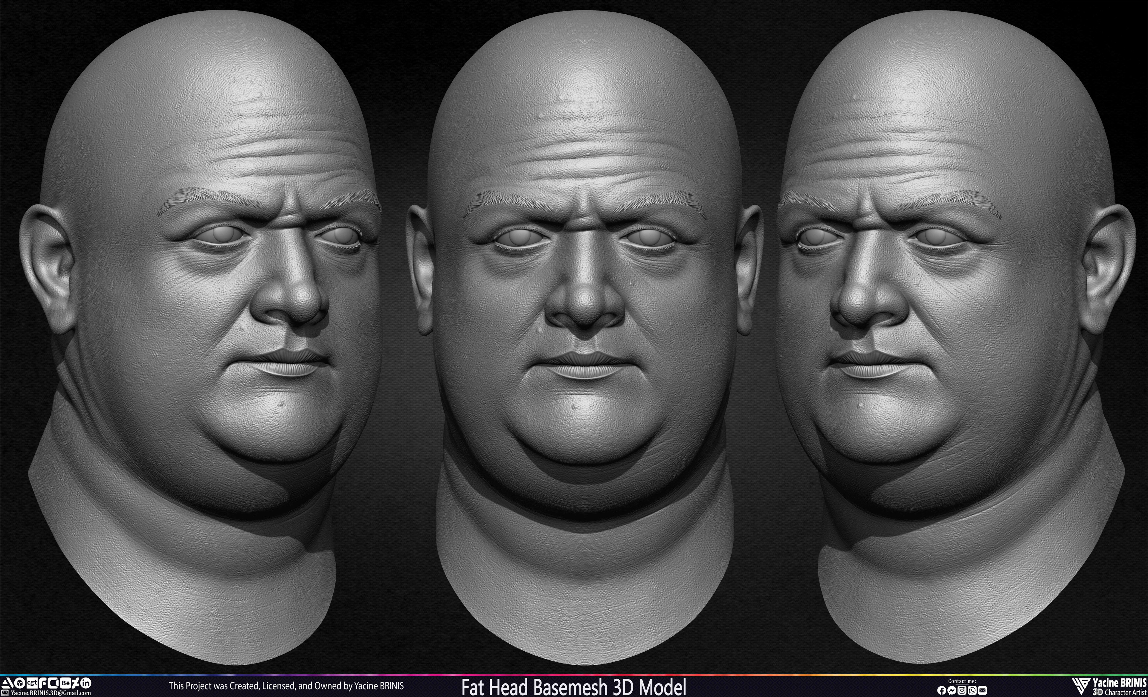 Fat Head Basemesh 3D Model Sculpted by Yacine BRINIS Set 001