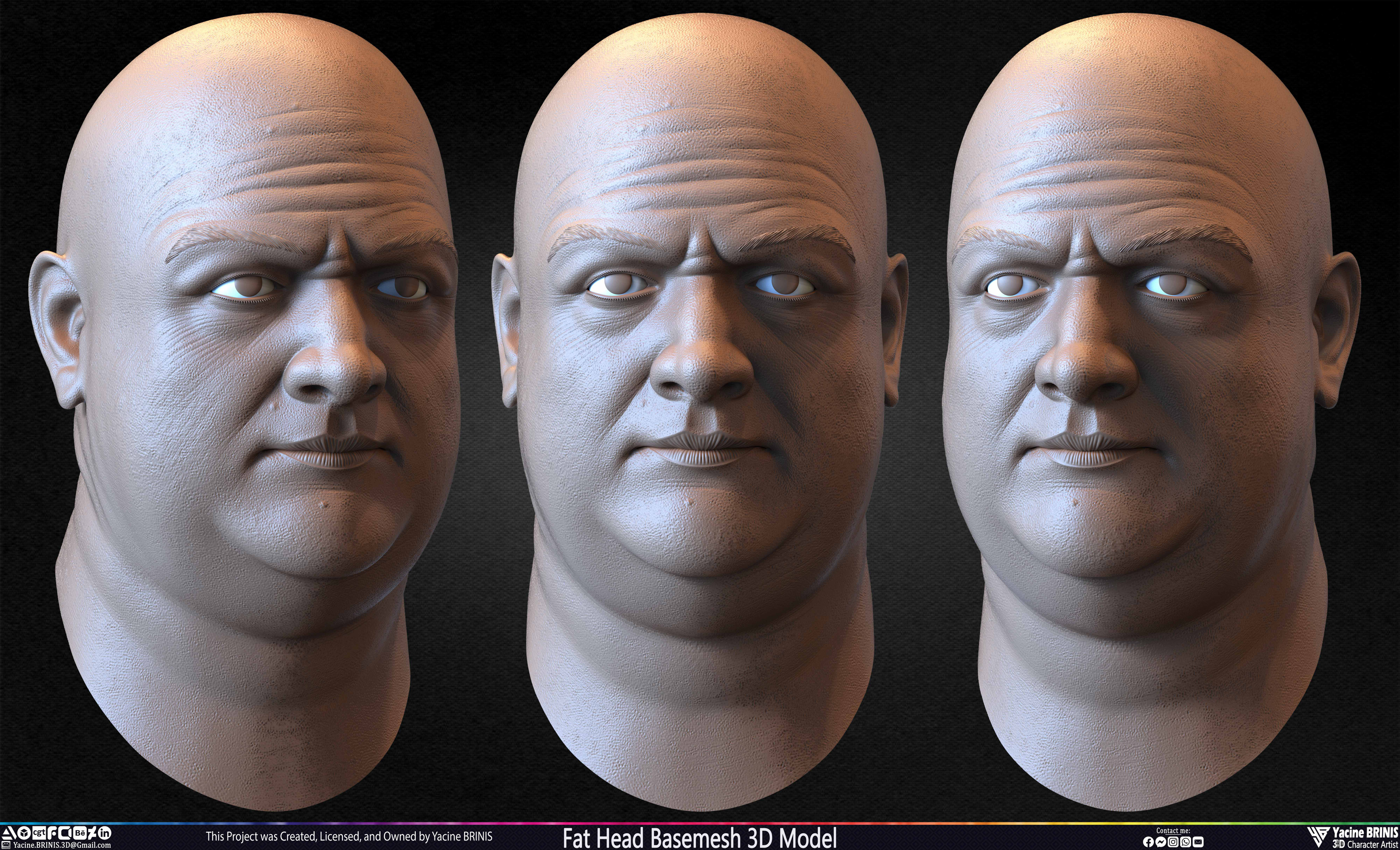 Fat Head Basemesh 3D Model Sculpted by Yacine BRINIS Set 005