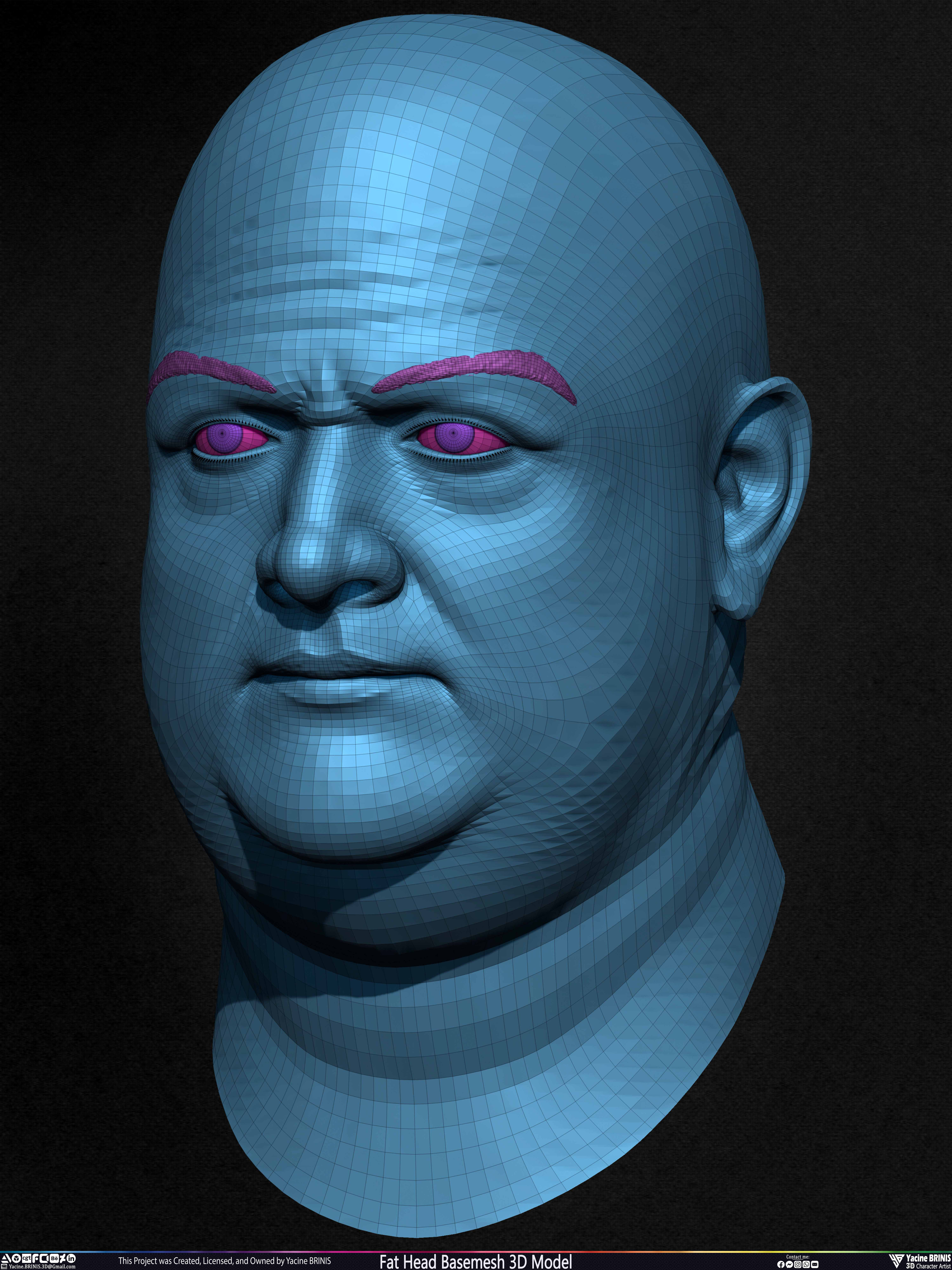 Fat Head Basemesh 3D Model Sculpted by Yacine BRINIS Set 014