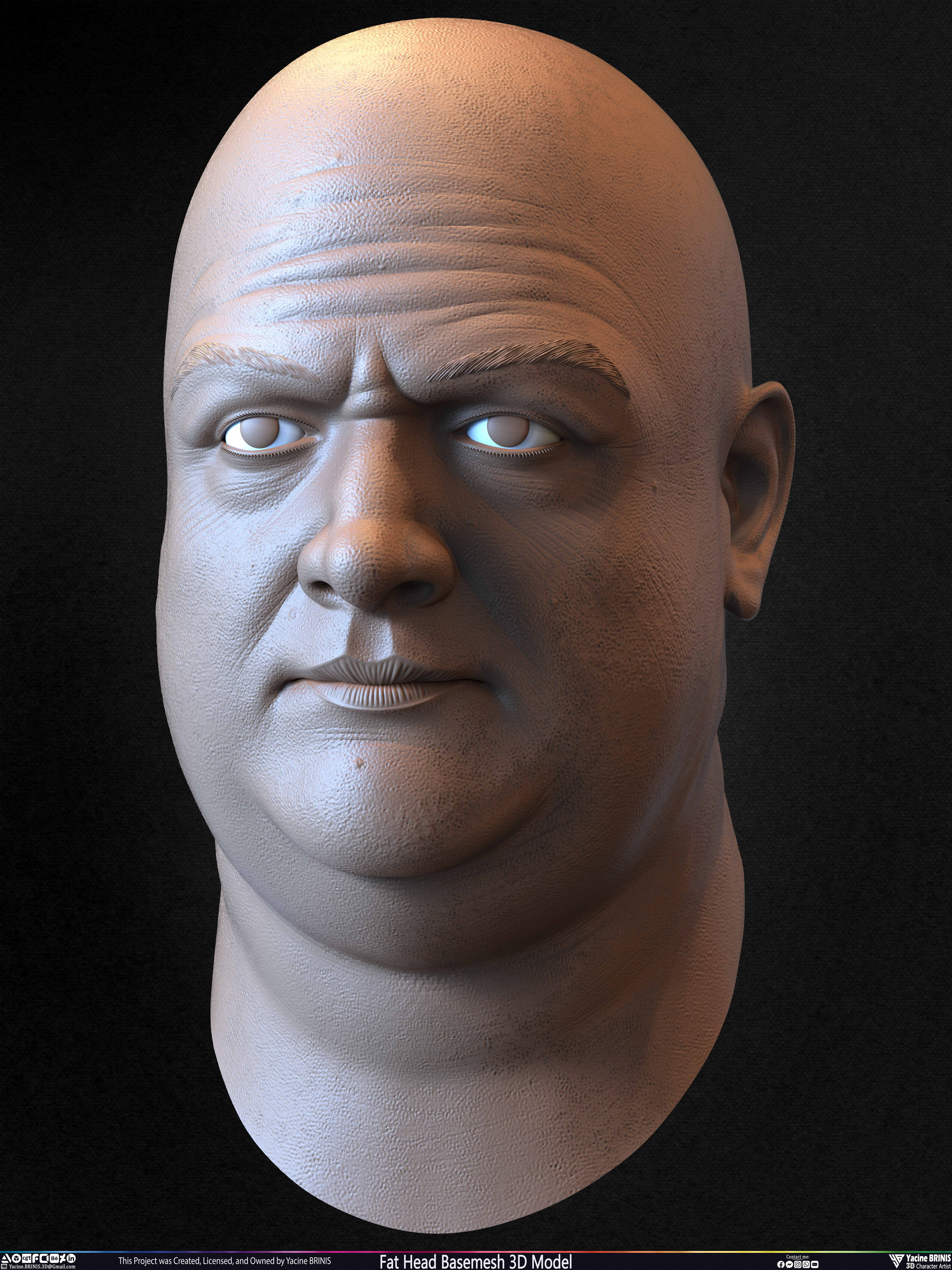 Fat Head Basemesh 3D Model Sculpted by Yacine BRINIS Set 019