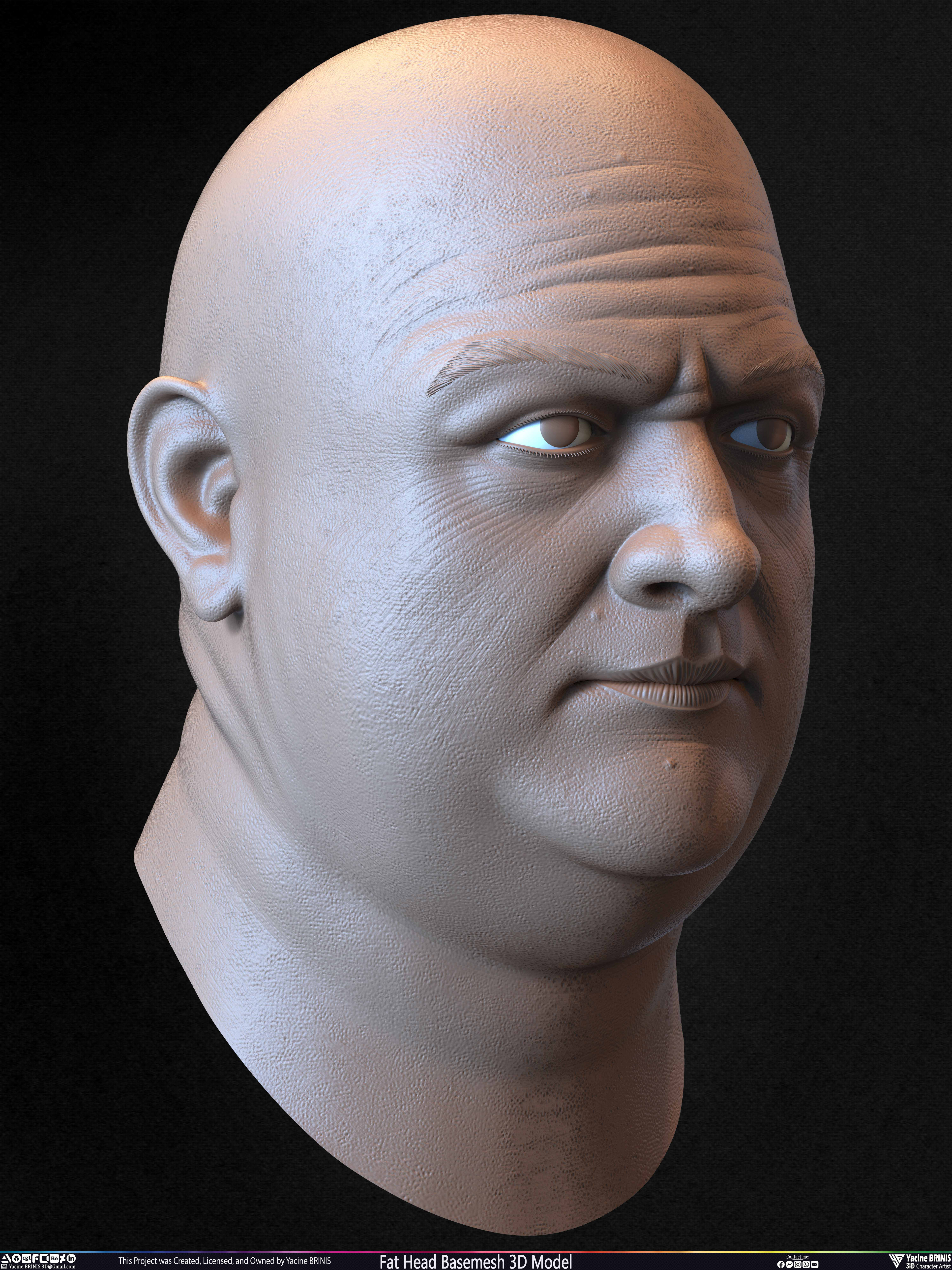 Fat Head Basemesh 3D Model Sculpted by Yacine BRINIS Set 022