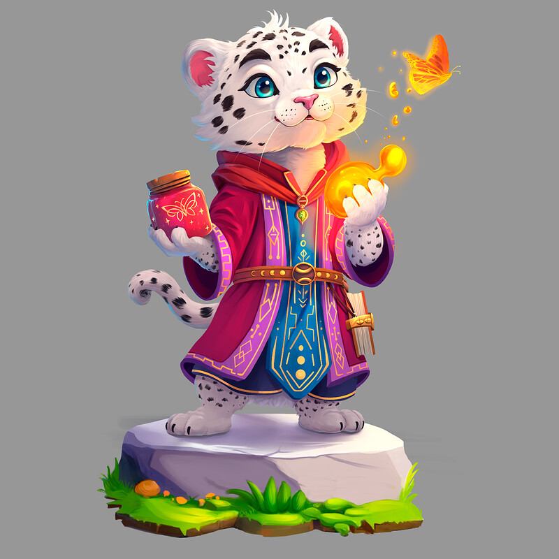 Snow leopard mage - Character design  concept
