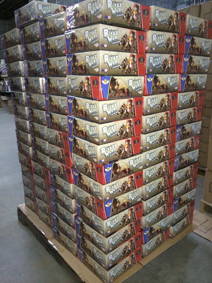 The first shipment of Rivet Wars game boxes.