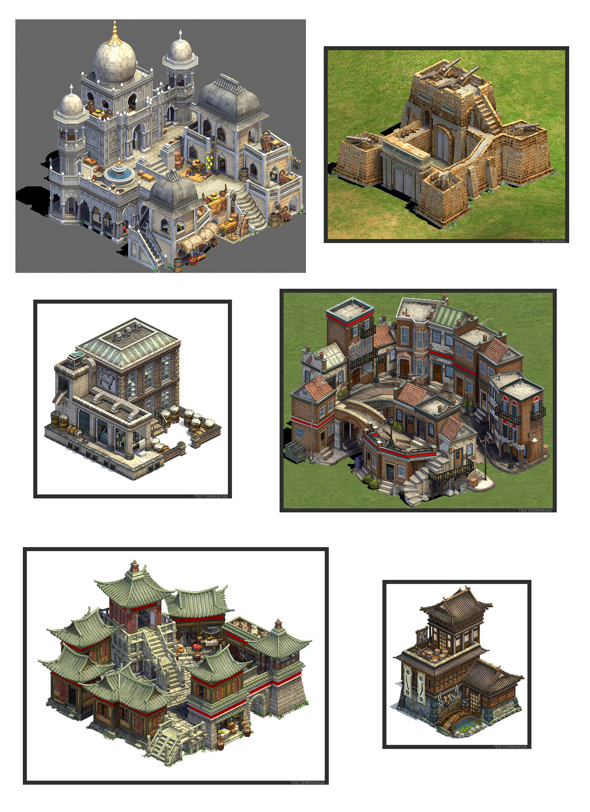 Some of the beautiful models our building team made. I did concepts of the buildings after researching different architectural styles and talks with the team.