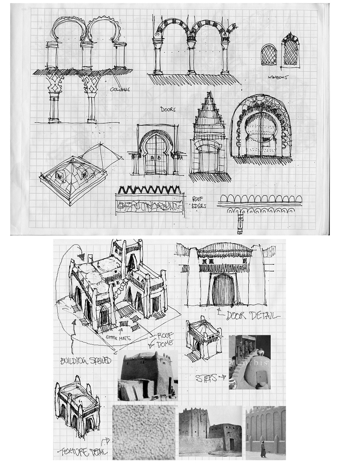 This shows some of the rough studies I would do to work out trim, roof and other details.