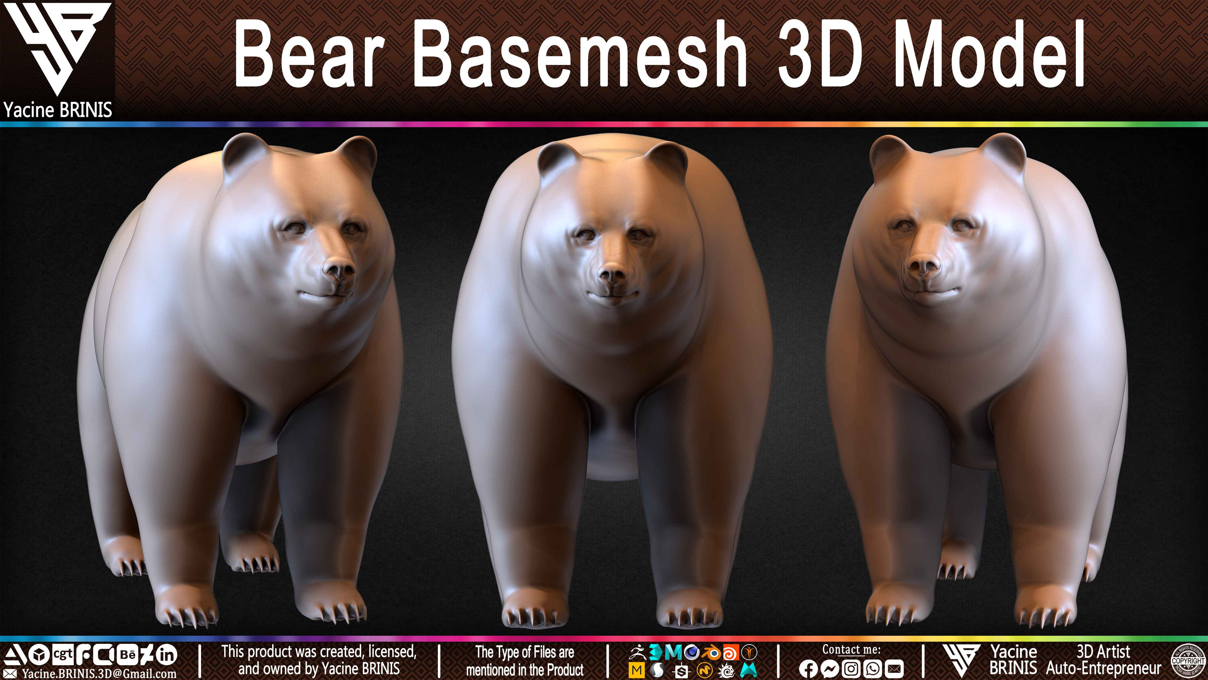 Bear Basemesh 3D Model Sculpted by Yacine BRINIS Set 027