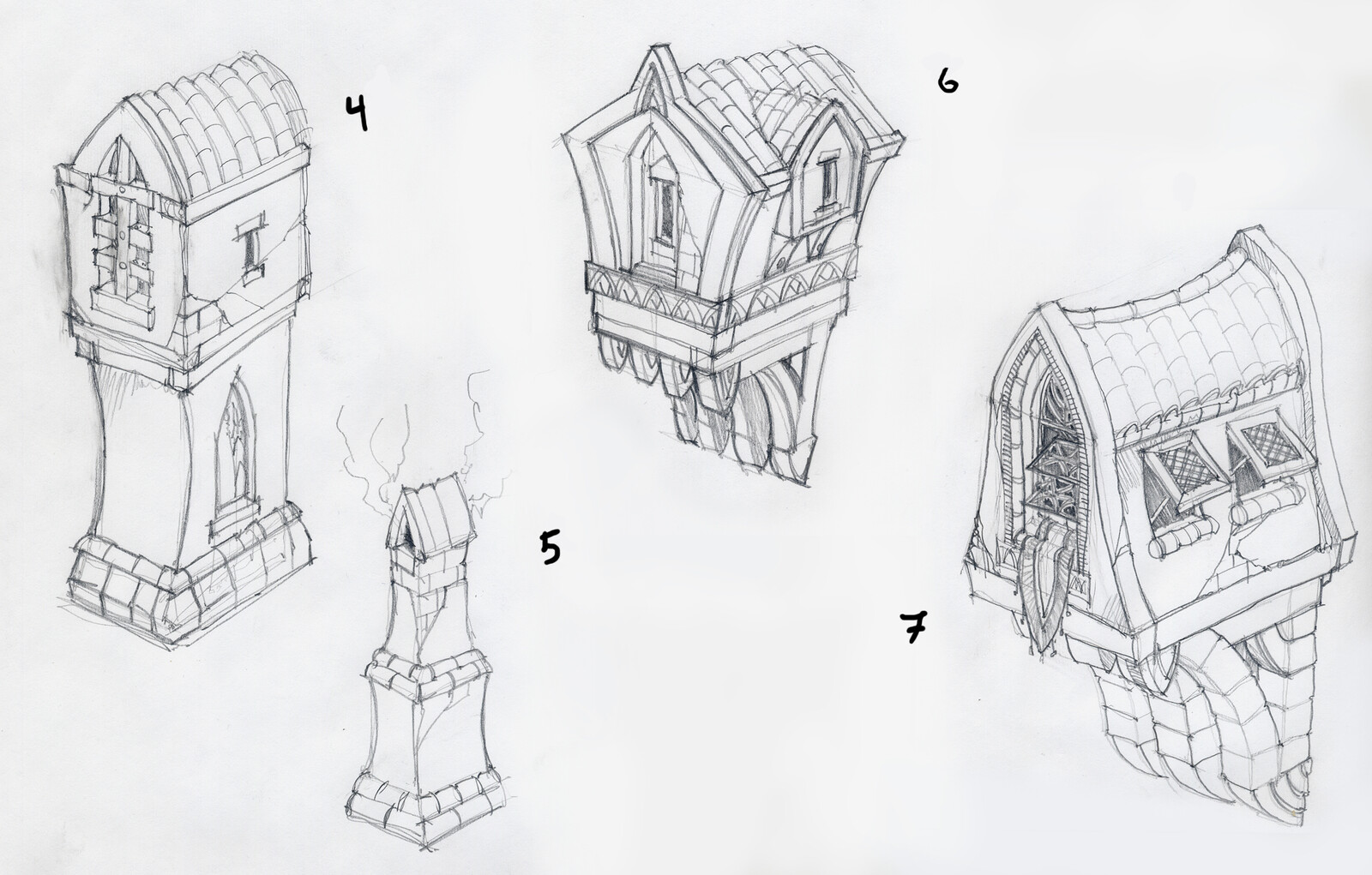 Sketches I did for some of the building modules.