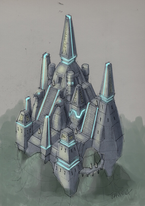 A sketch I did of a Cuotl city center.