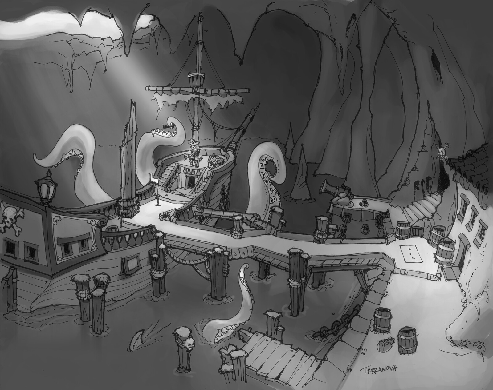 This concept was a demonstration of how sea monsters could be introduced as a theme.
