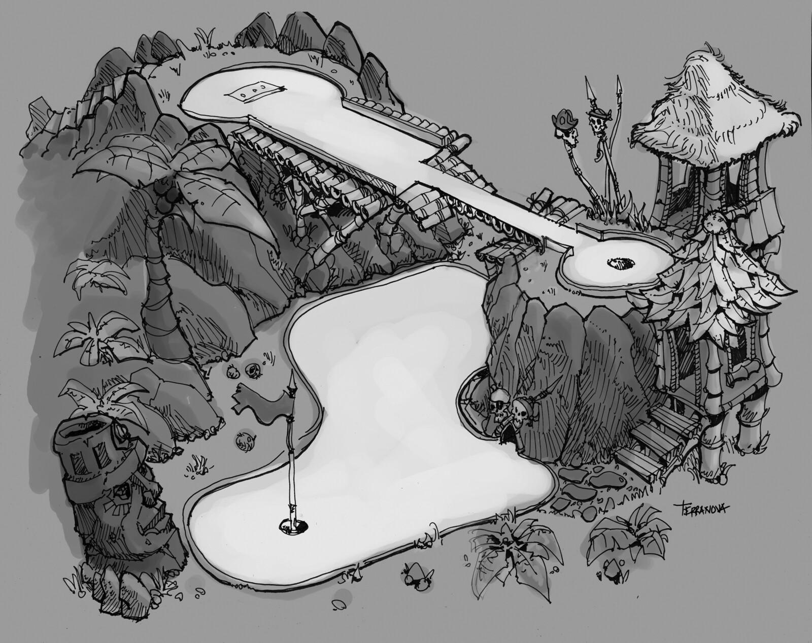 This is another sketch I showing elevations changes and some native decor.