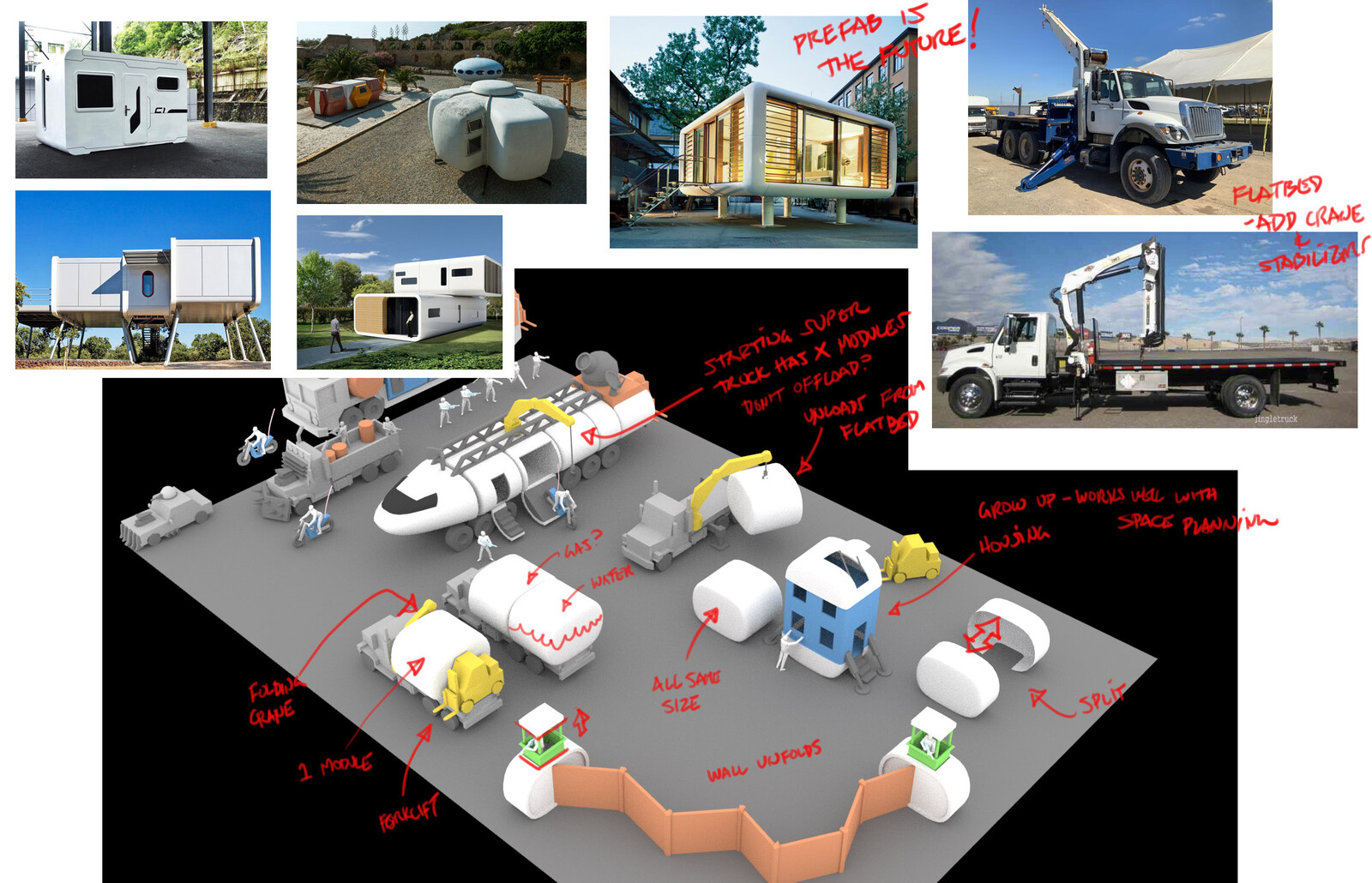 An early concept of how mobile bases might be set up and transported.