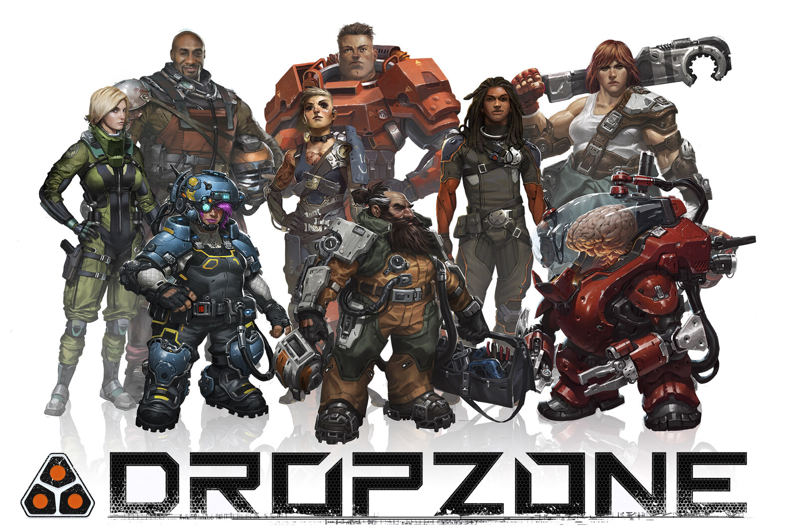 Dropzone pilots. For this image I worked with outsourced artists to complete the various pilot images. I then composed them into a final shot as promo art for the game.