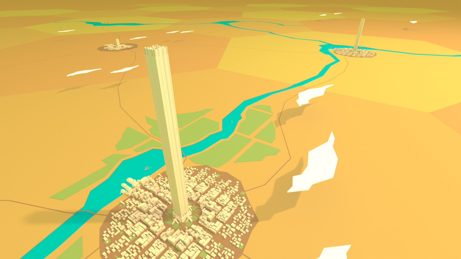 A 3D concept I made of the tower and surrounding lands. The idea was a minimalist clean look. The TOWER would be like a sliver rising from the flat lands around it.