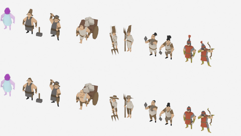 I modeled some simple builders in 3DS Max so that we could understand scale and show some expressions, reactions and work.