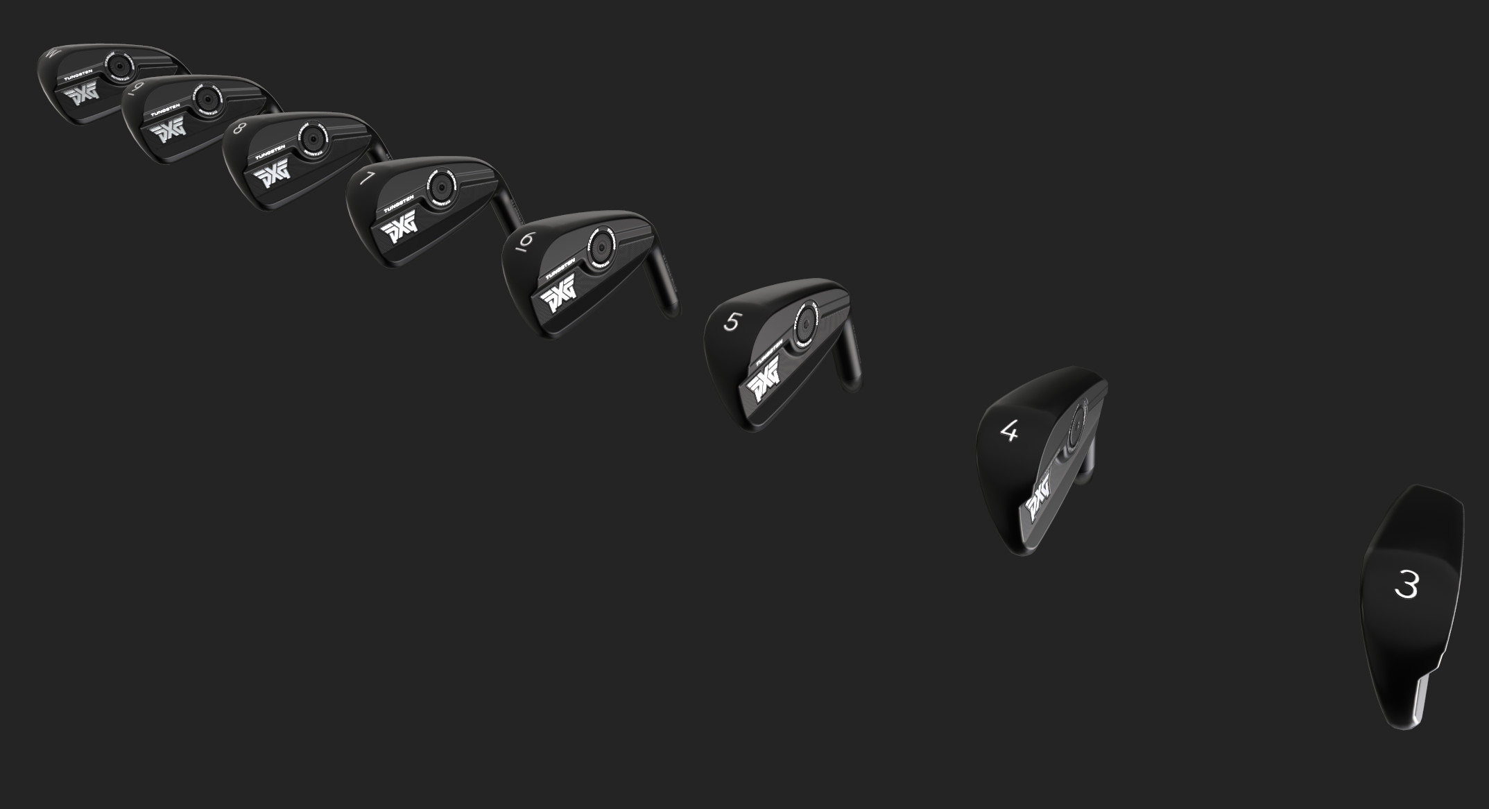 Example of the irons lineup for PXG. Special care was taken to have all 8 clubs share the same texture to reduce draw calls. 