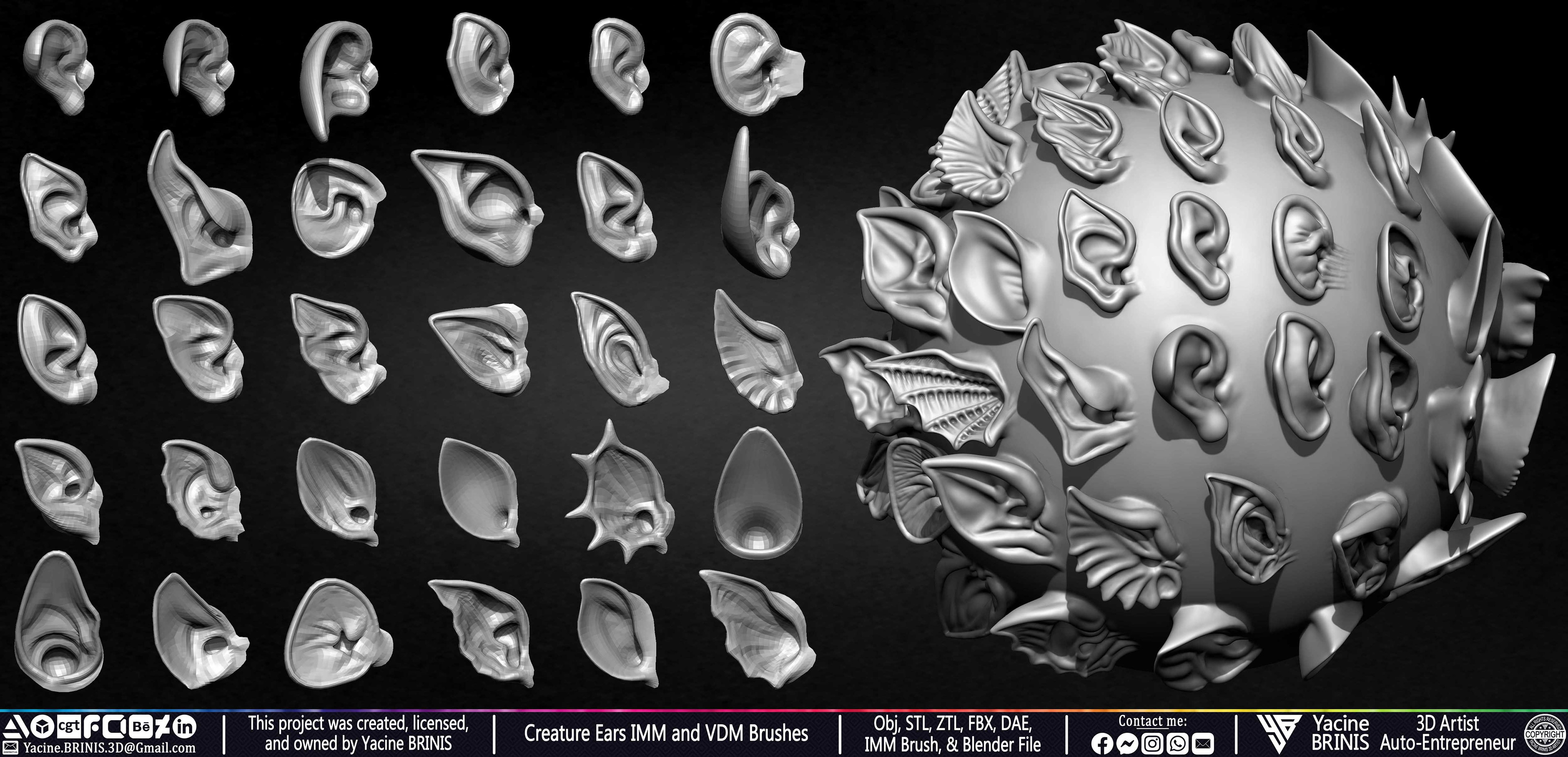 Creature Ears IMM and VDM Brushes Sculpted by Yacine BRINIS Vol 1 Set 01