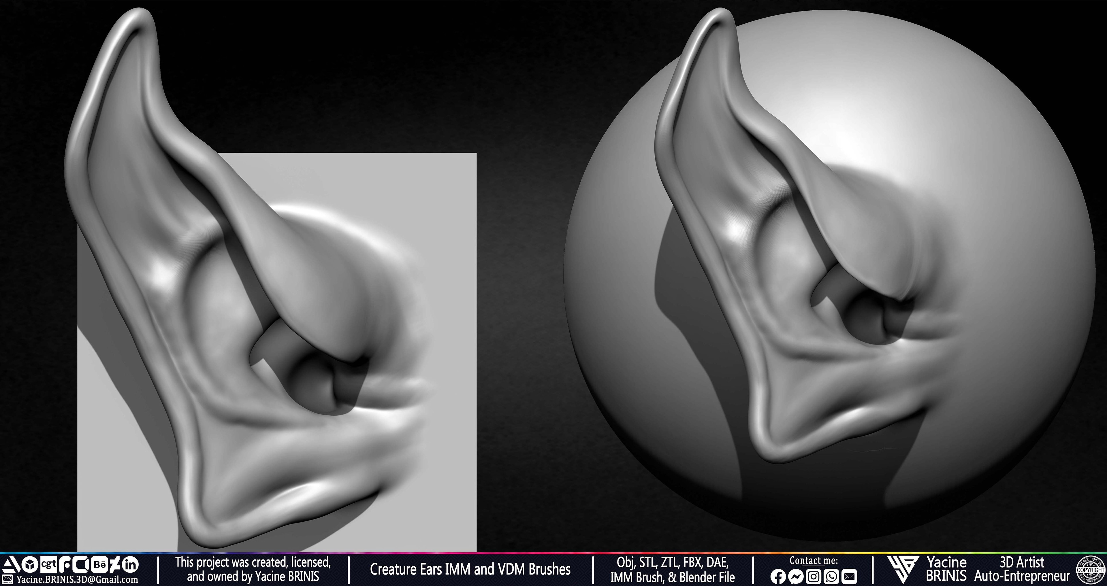 Creature Ears IMM and VDM Brushes Sculpted by Yacine BRINIS Vol 1 Set 18