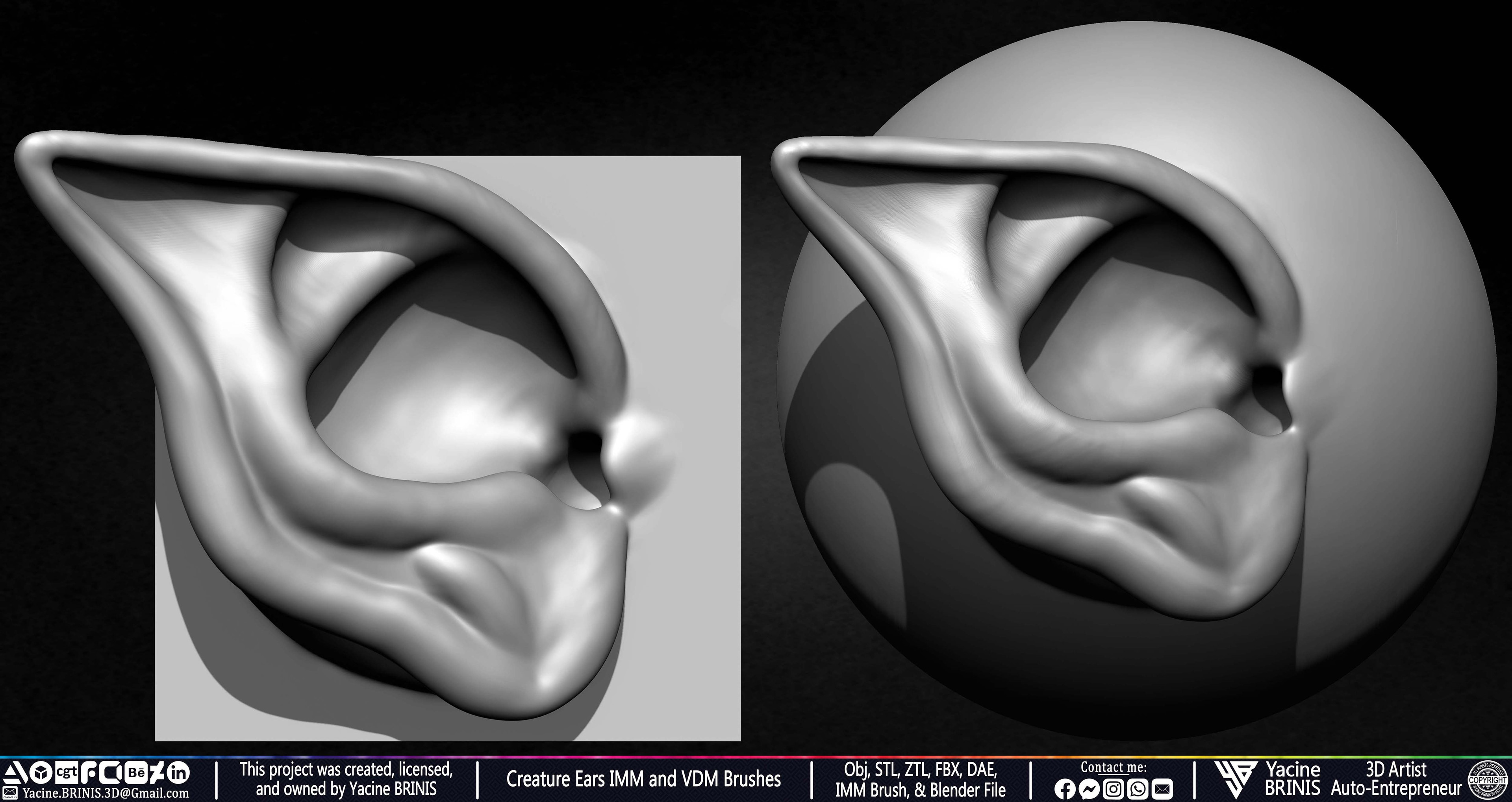 Creature Ears IMM and VDM Brushes Sculpted by Yacine BRINIS Vol 1 Set 20