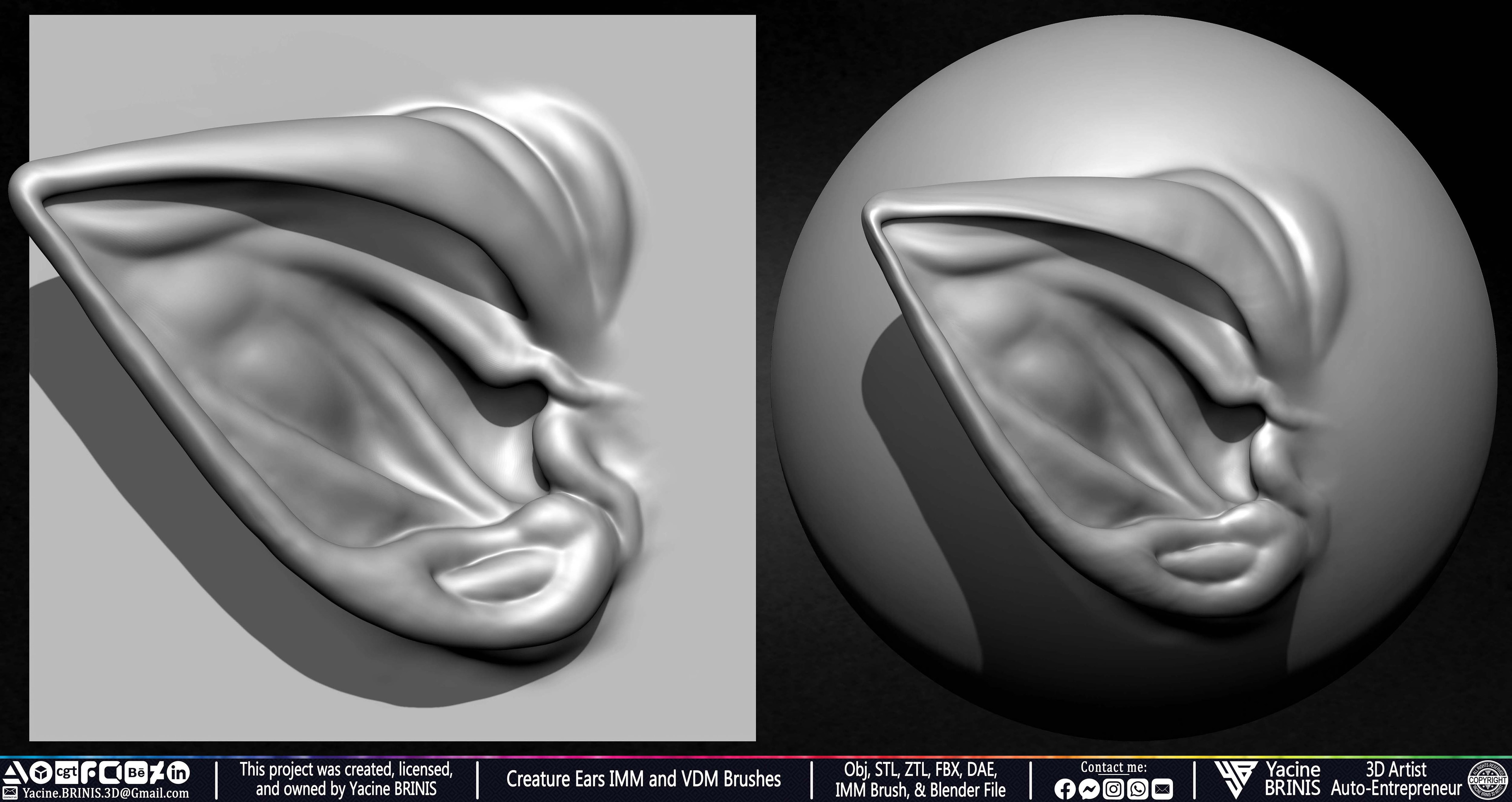 Creature Ears IMM and VDM Brushes Sculpted by Yacine BRINIS Vol 1 Set 24
