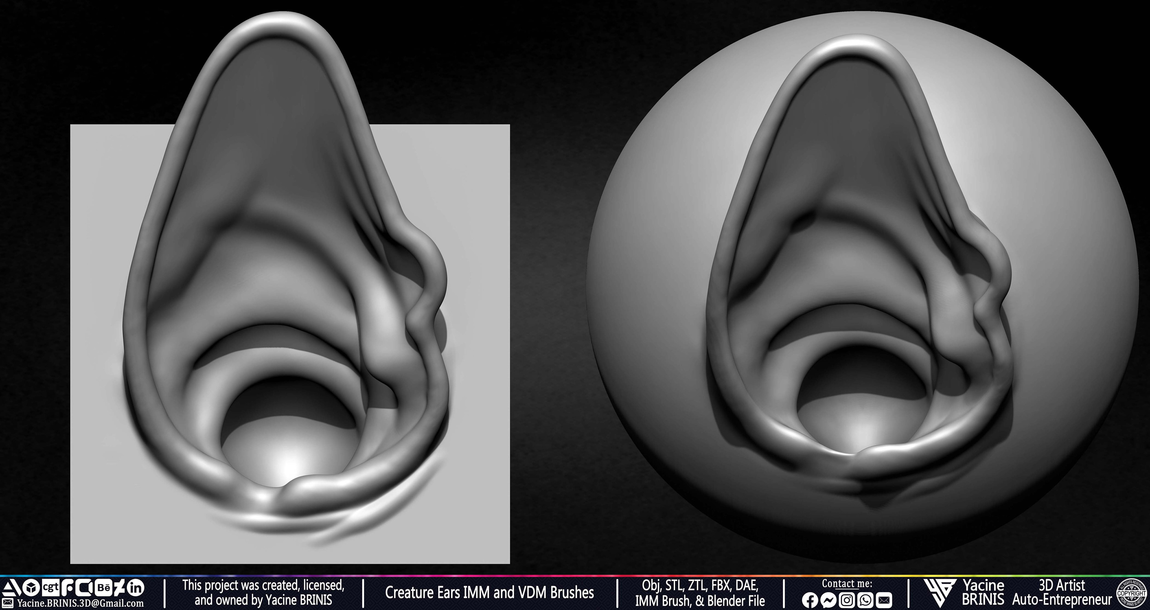 Creature Ears IMM and VDM Brushes Sculpted by Yacine BRINIS Vol 1 Set 30