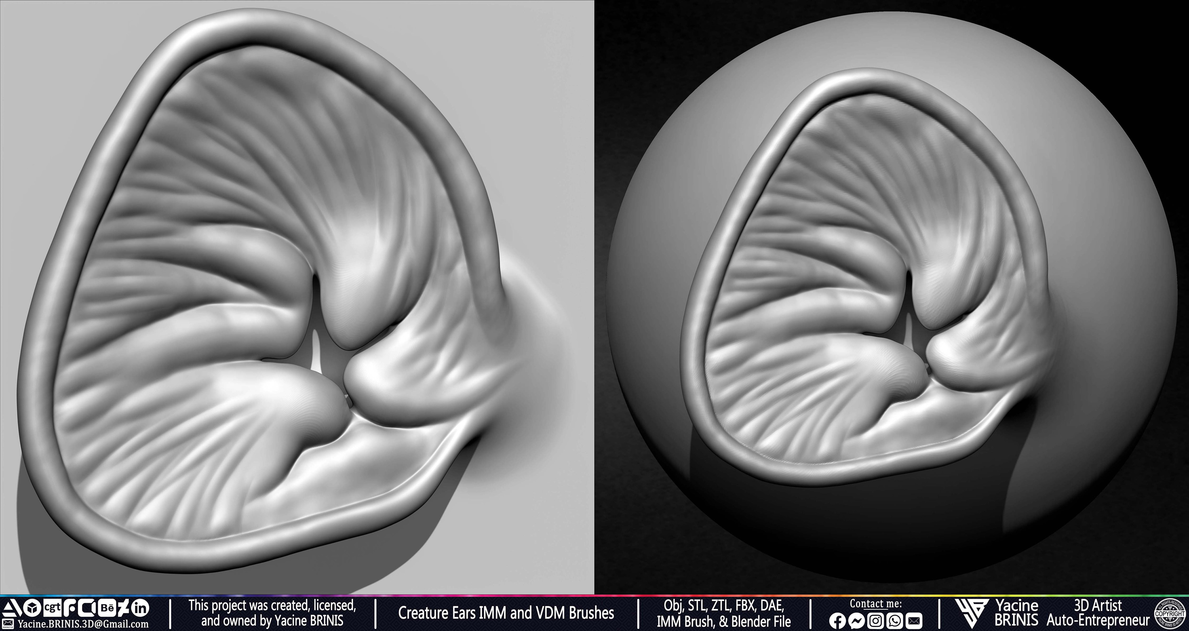 Creature Ears IMM and VDM Brushes Sculpted by Yacine BRINIS Vol 1 Set 32