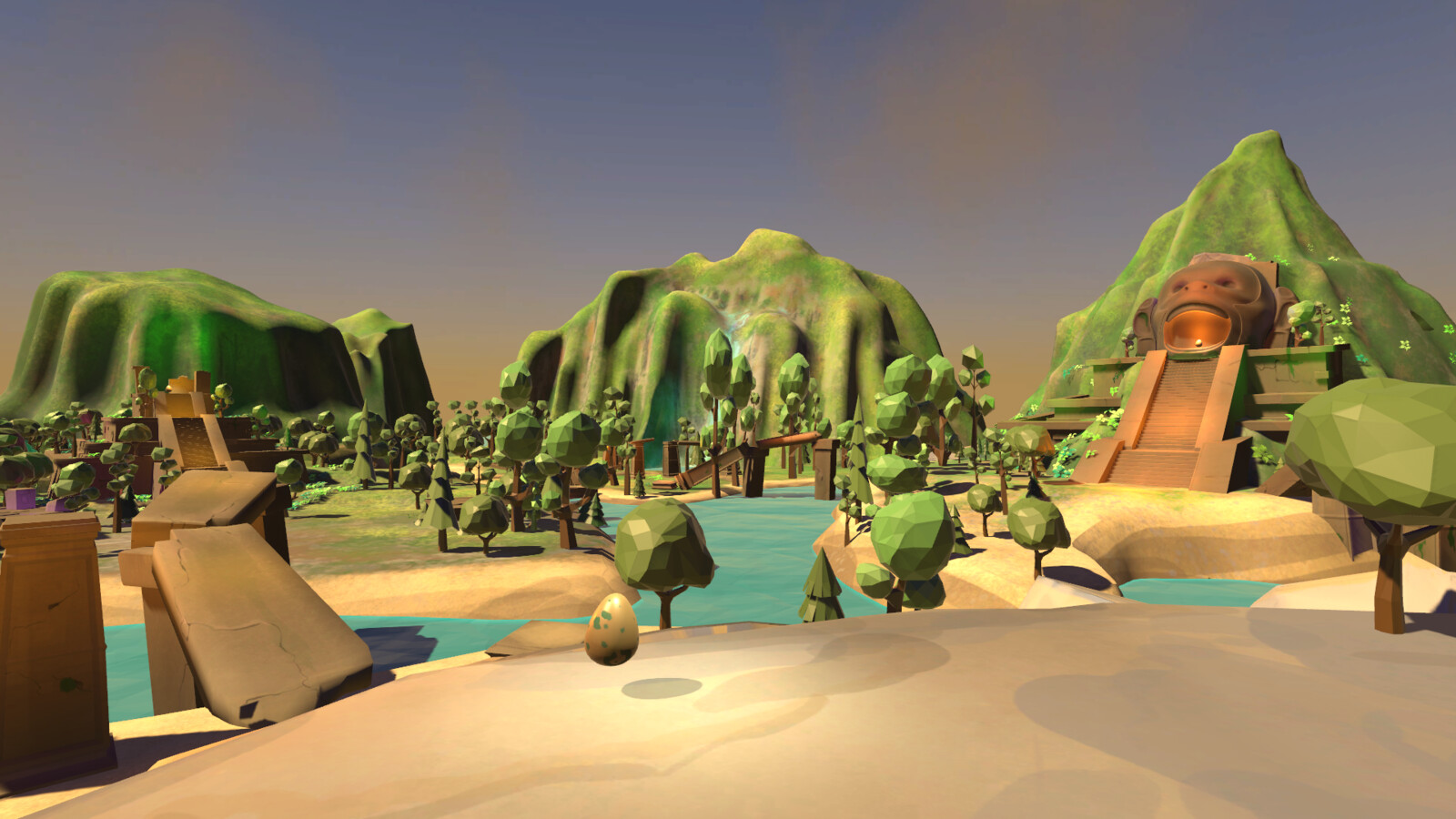 View of Jaguar Ruins, Jungle area, and Monkey Skull Cave Mountain