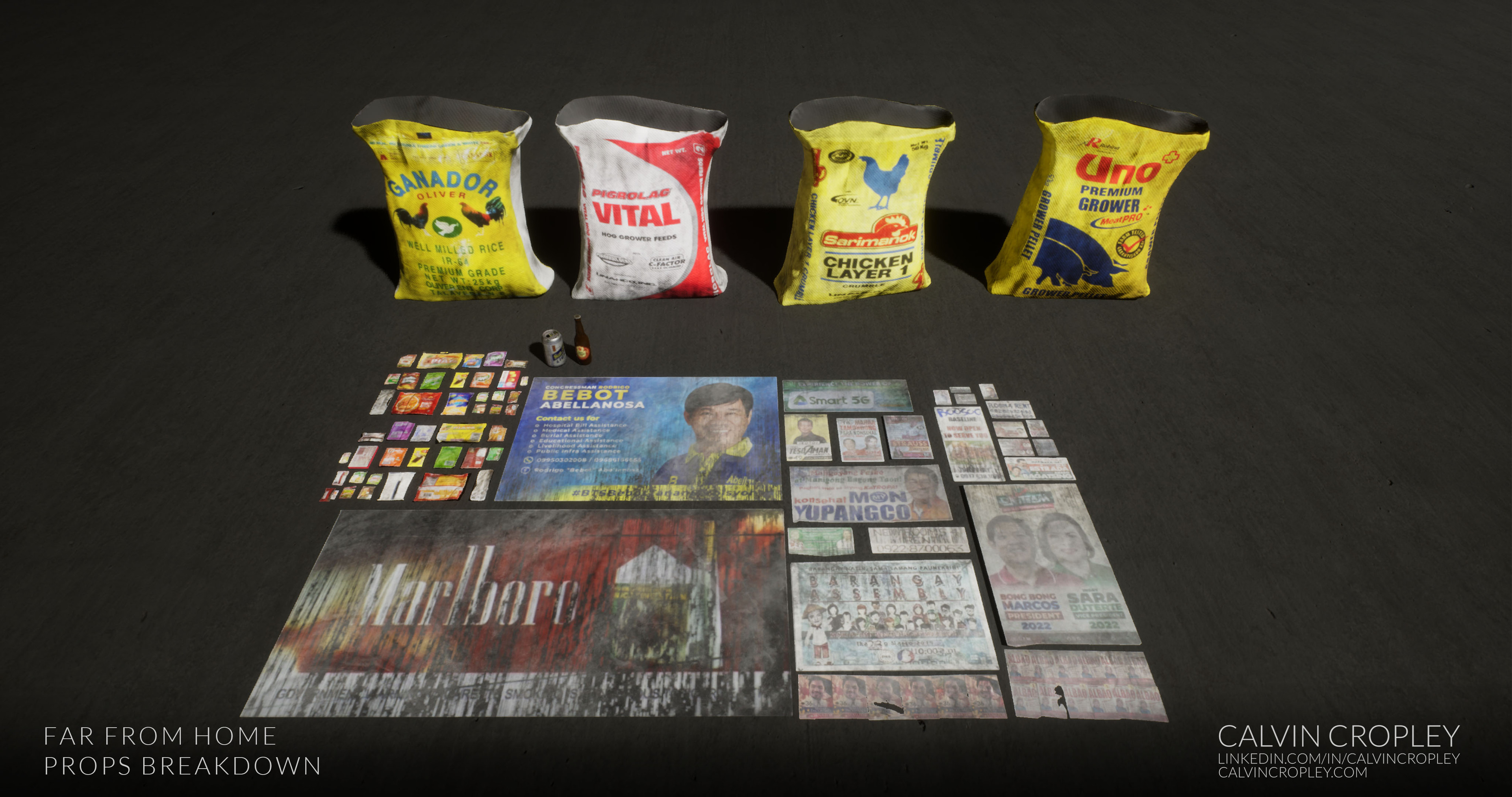 High-detail packaging props featuring authentic textures for clutter realism in commercial and industrial settings.