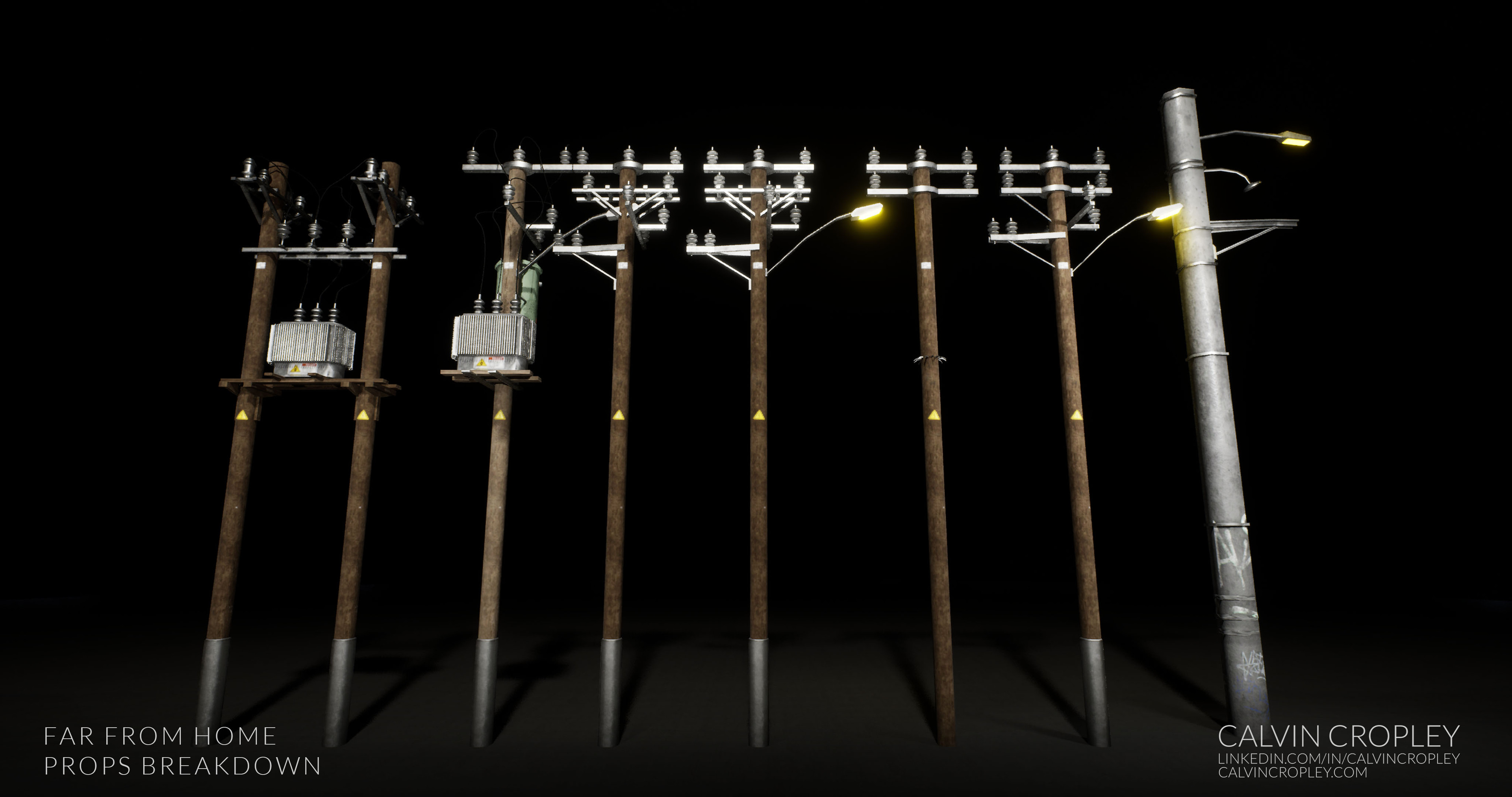 Modular electrical pole system designed for urban and rural environments, optimized for large-scale scene integration.