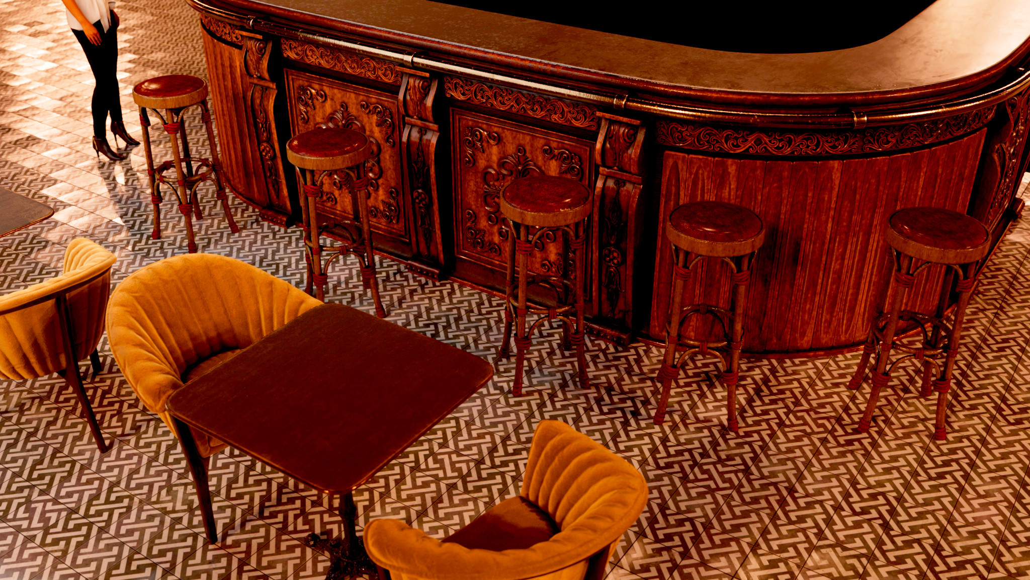 Cafe bar rendered in Arnold for Maya