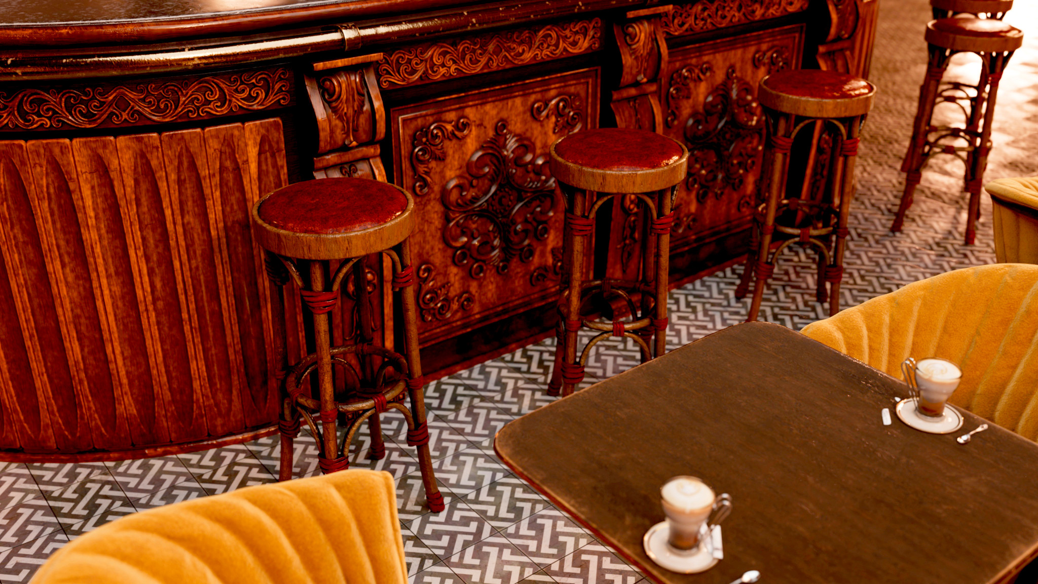 Cafe bar rendered in Arnold for Maya