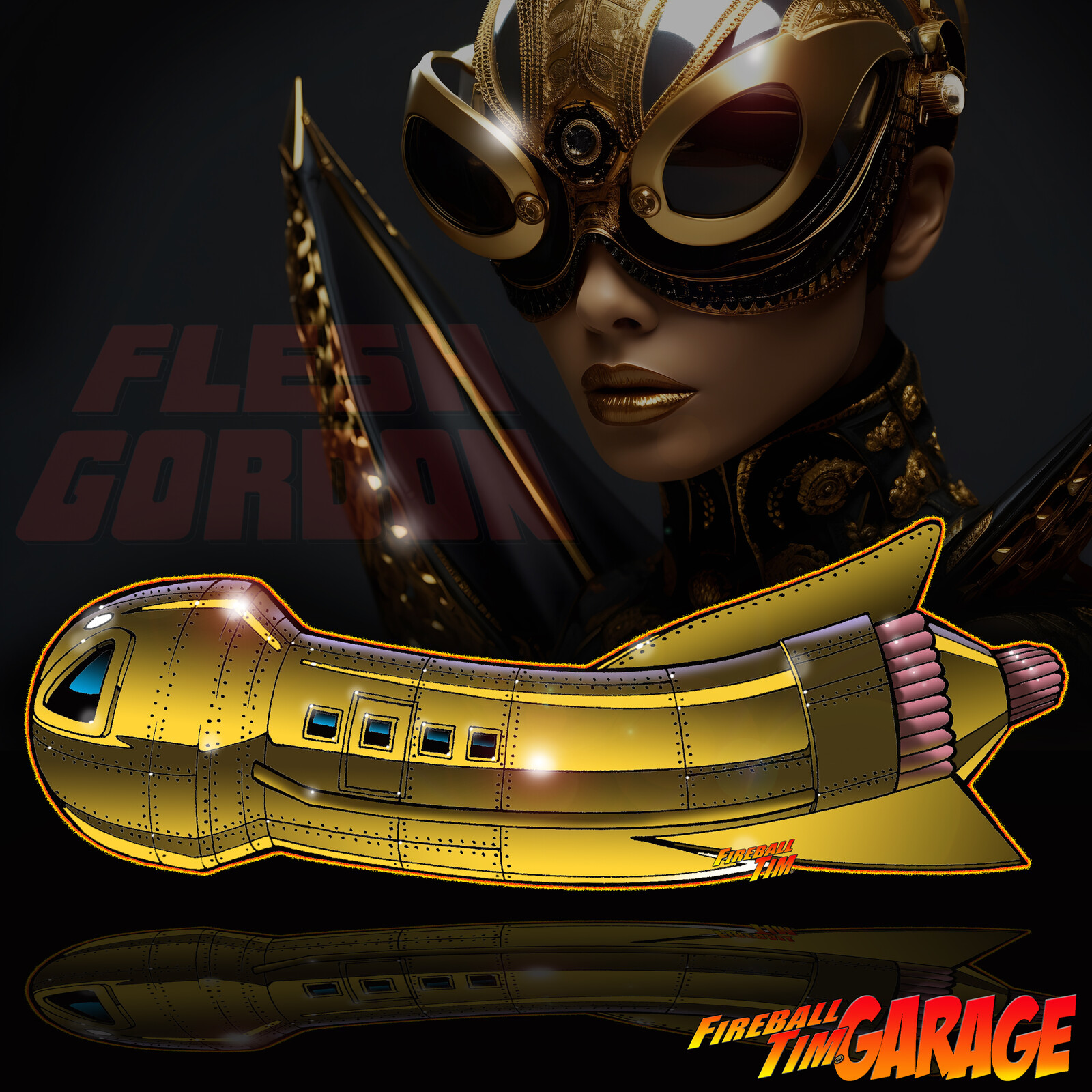 Flesh Gordon Spaceship Art by Fireball Tim