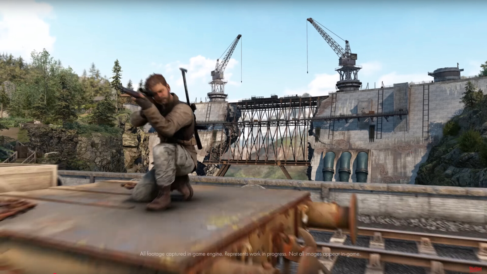 Closer shot from the trailer, of the same dam.