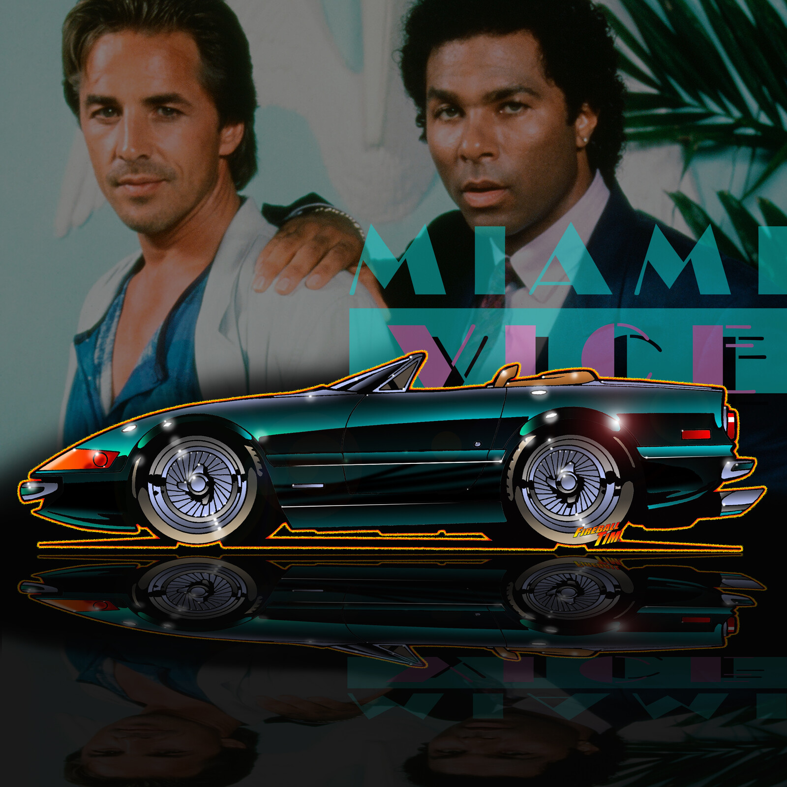 Miami Vice Ferrari Daytona Art by Fireball Tim
