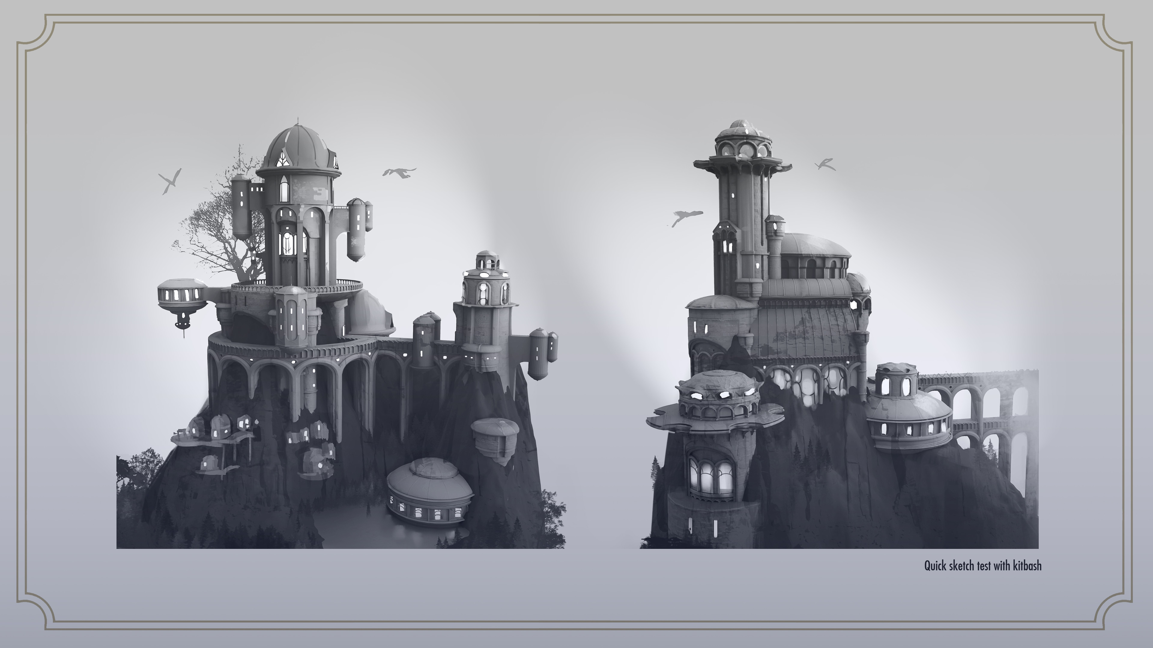 Sketch test with 3D of the buildings.