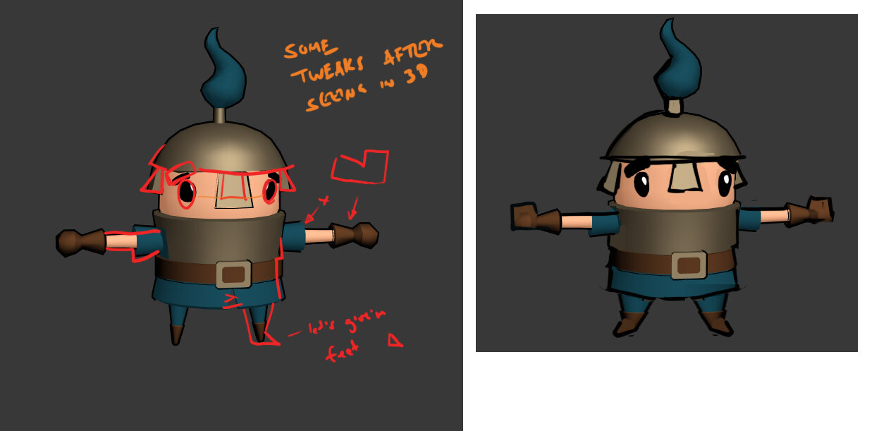 Paint over I did of the early soldier. I like doing these because it's visual feedback and shows what we are trying to do.